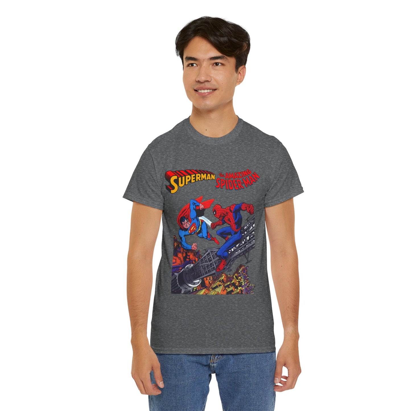 Superman & Amazing Spider-Man T-Shirt - DC/Marvel Comics Crossover - 1970s - Clark Kent & Peter Parker