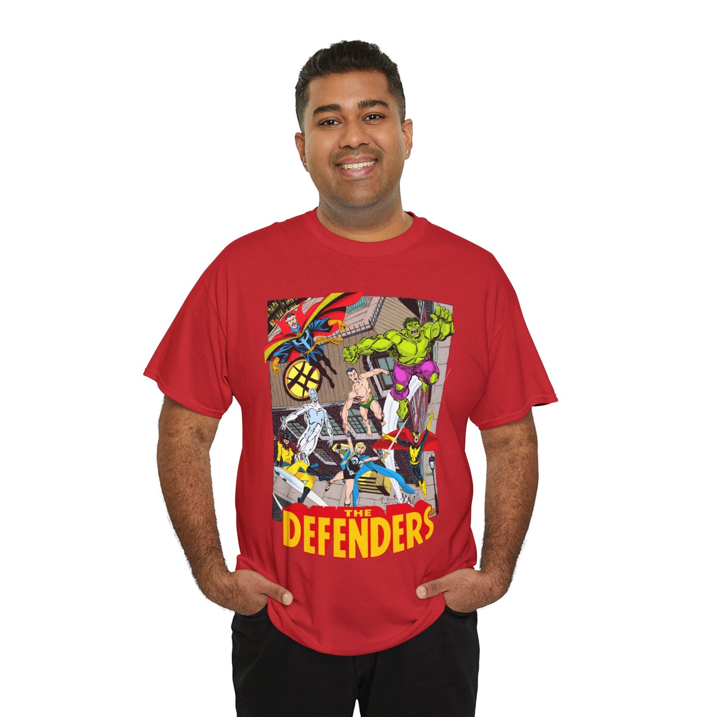 Defenders T-Shirt - John Byrne Art - Marvel Comics - Dr Strange, Nighthawk, Hulk