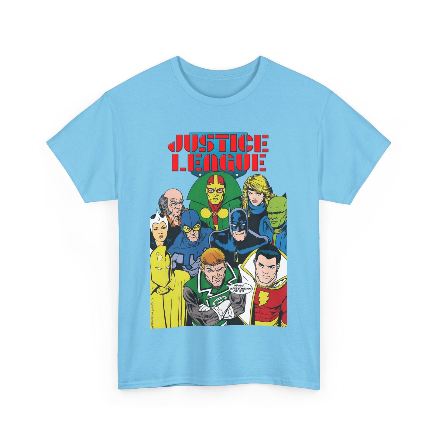 Justice League International T-Shirt - Kevin Maguire Art - JLI - DC Comics - Blue Beetle, Dr Fate, Batman, Mr Miracle, Martian Manhunter - Guy Gardner