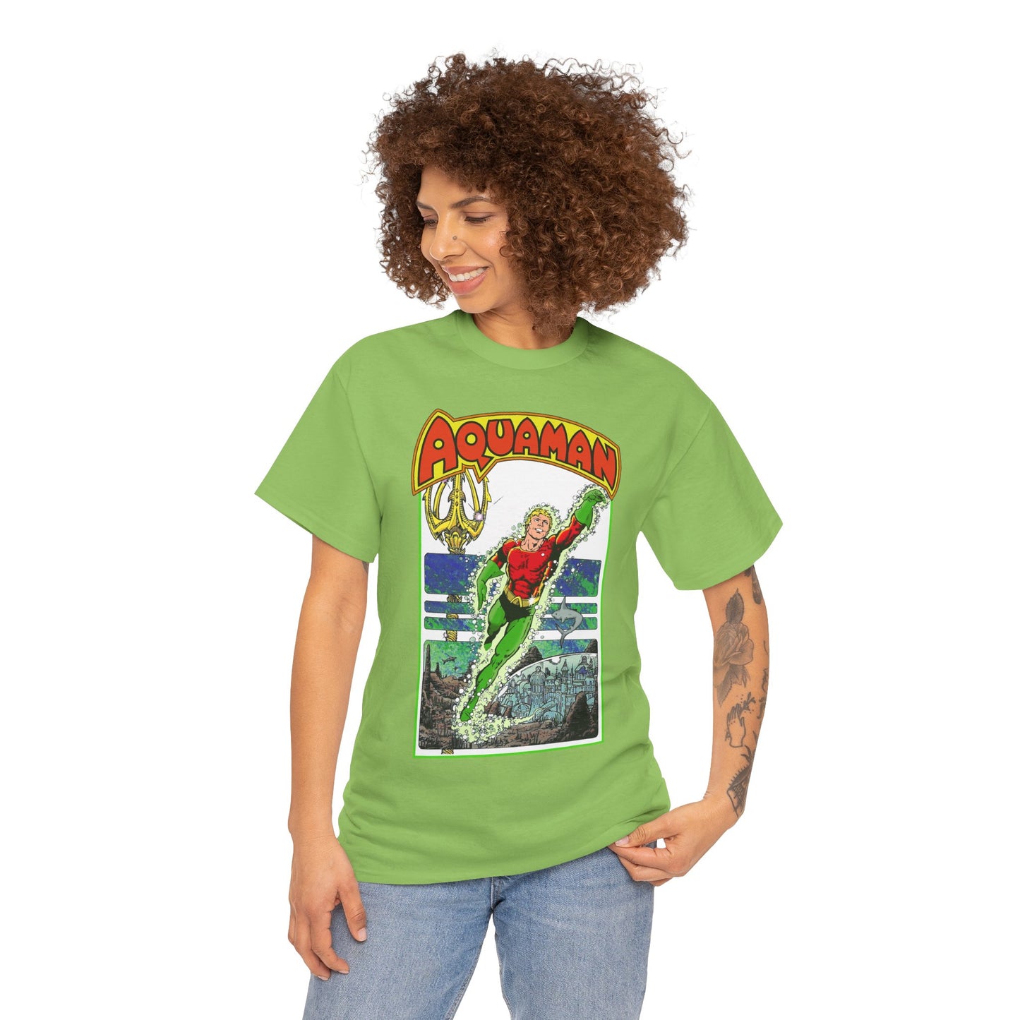 Aquaman T-Shirt - George Perez Art -Justice League 1980s Postcard Series - Arthur Curry - King of Atlantis - JLA - DC Comics