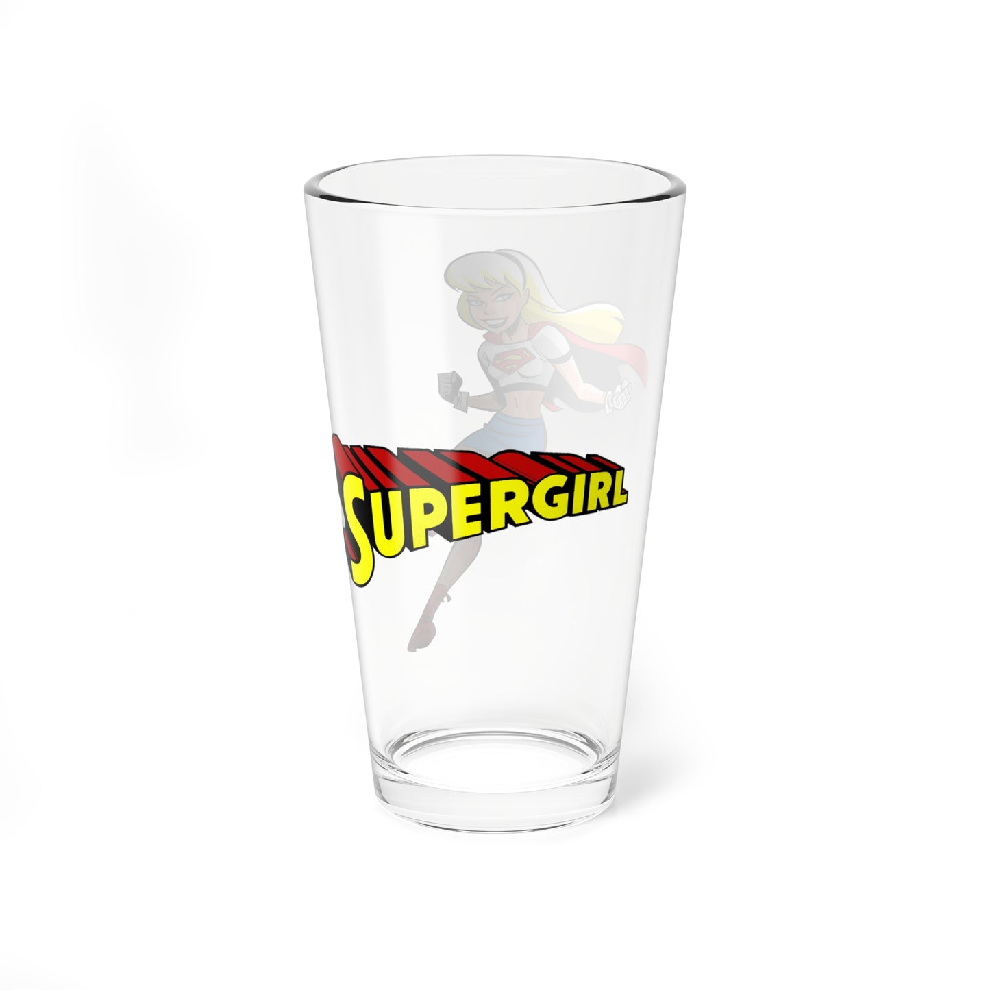 Supergirl Pint Glass - Superman Animated Series Art - 16oz Kara STAS Retro Gift - 90s DC Comics Cartoon - Kryptonian Superheroine Barware