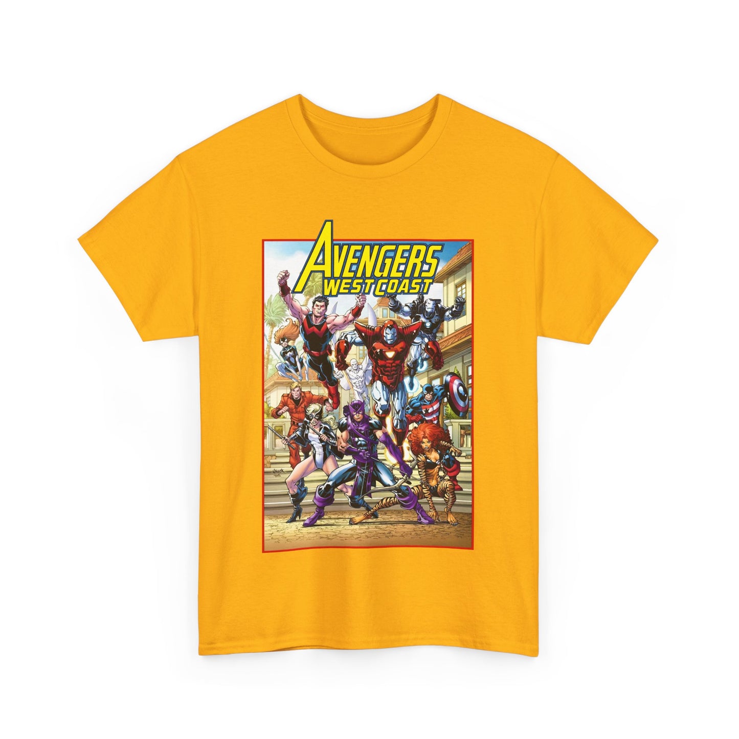 West Coast Avengers T-Shirt - Todd Nauck Art - Hawkeye, Iron Man, Wonder Man, Tigra, Vision - Marvel Comics