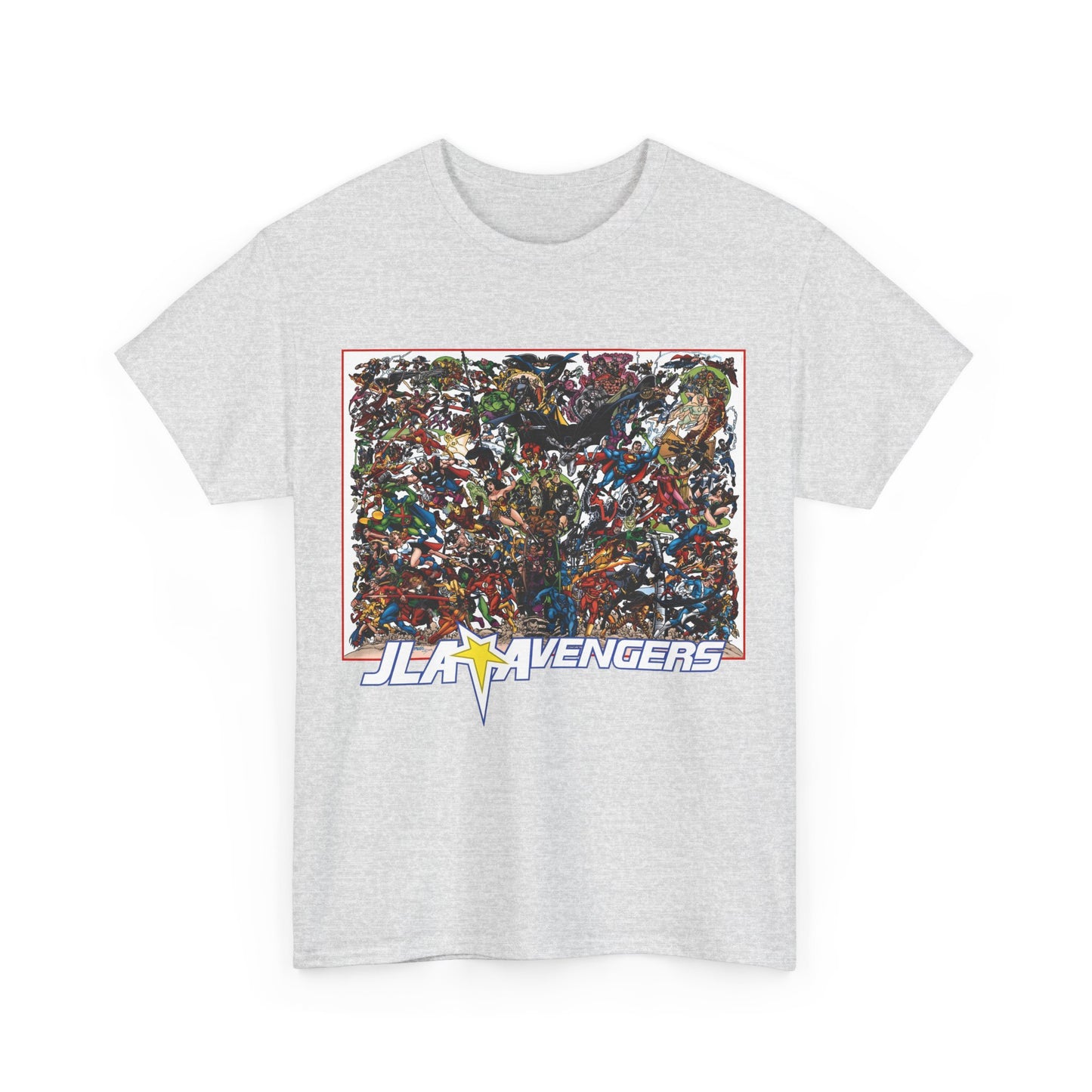 JLA Vs Avengers T-Shirt - Stunning, Classic George Perez Art - DC & Marvel 200s Crossover - Superman, Thor, Wonder Woman, Captain America, Flash, Black Panther, Iron Man, Batman