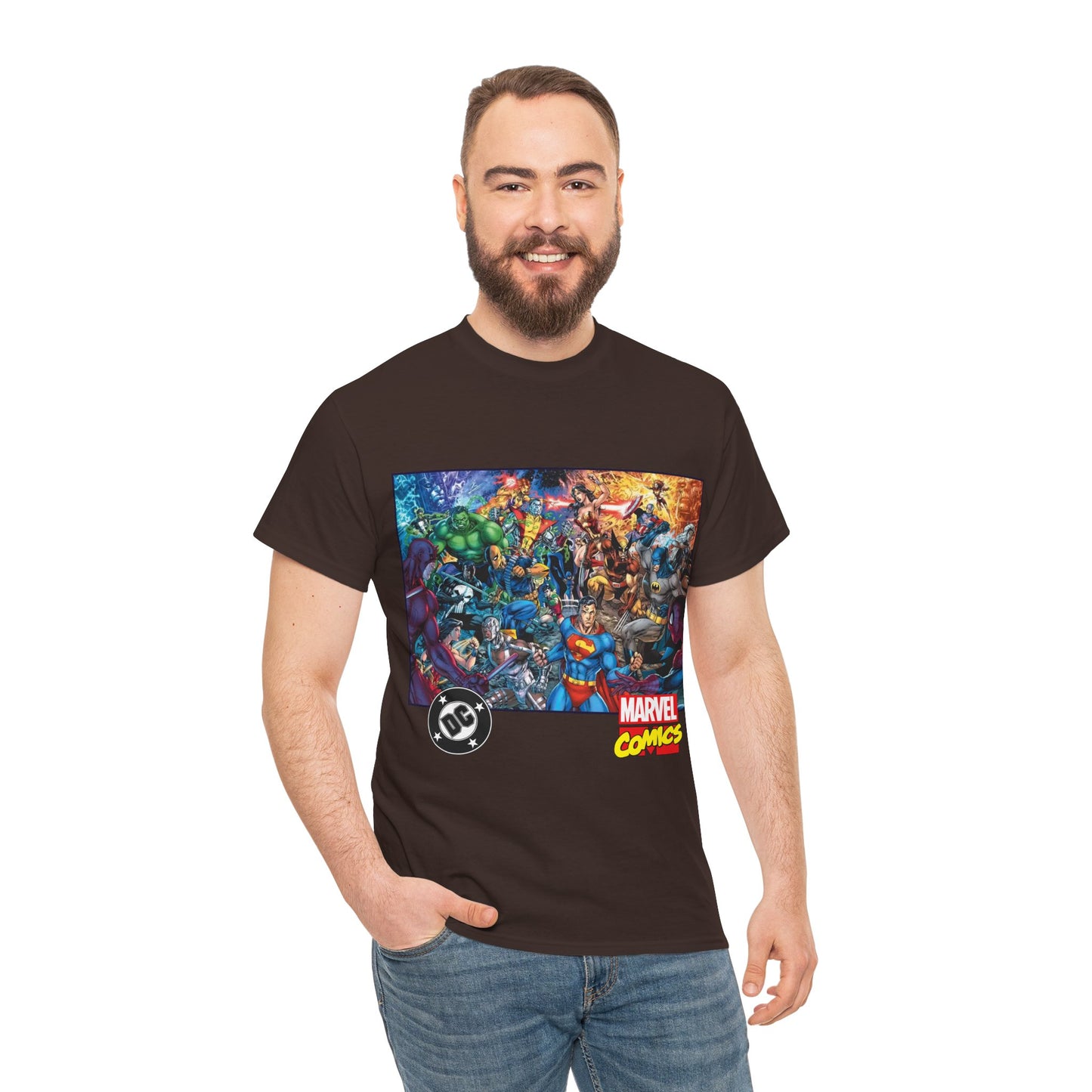 DC Vs Marvel T-Shirt - Jim Lee Art - Batman, Superman, Spider-Man, Wolverine, Wonder Woman, Daredevil, Hulk, Captain America, Deathstroke, Storm, Colossus - DC Comics, Marvel Comics Crossover