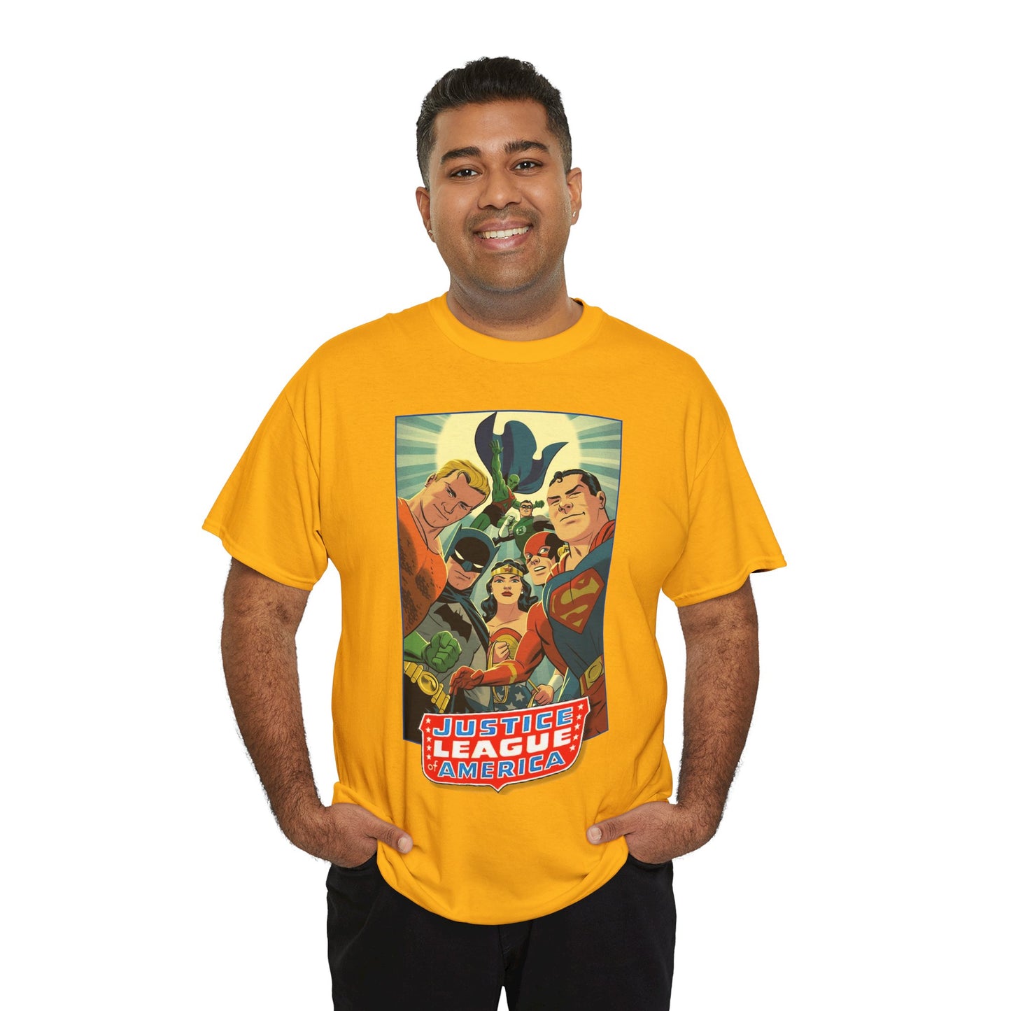 Justice League of America T-Shirt - Michael Cho Art - Superman, Flash, Wonder Woman, Green Lantern, Batman, Martian Manhunter - Silver Age Team - DC Comics