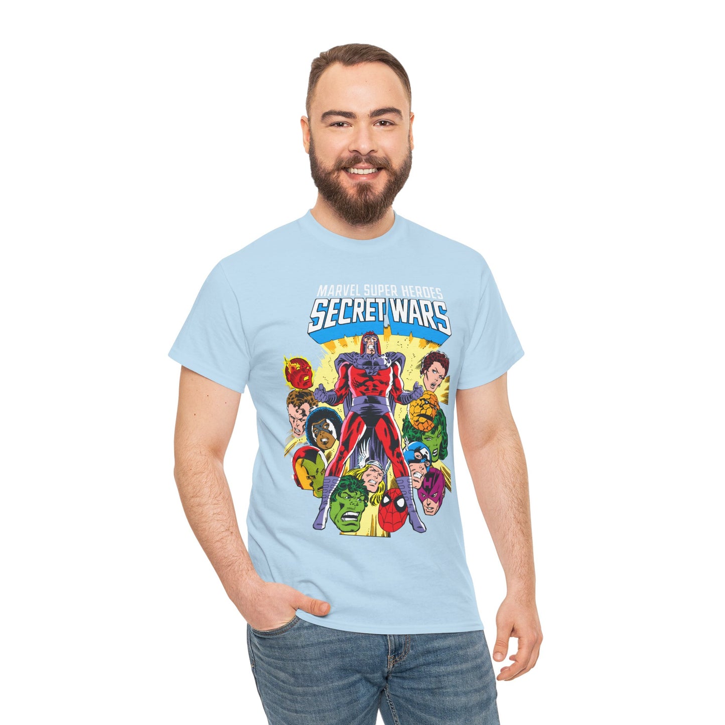 Marvel Super Heroes Secret Wars T-Shirt - Magneto, Captain America, Iron Man, She-Hulk, Hulk, Human Torch, Captain Marvel, Hawkeye - Marvel Comics