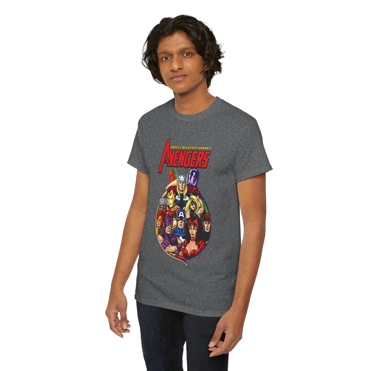 Avengers T-Shirt - George Perez Art - Captain America, Vision, Wonder Man, Iron Man, Thor, Hawkeye, Scarlet Witch - Popular Marvel Comics Characters