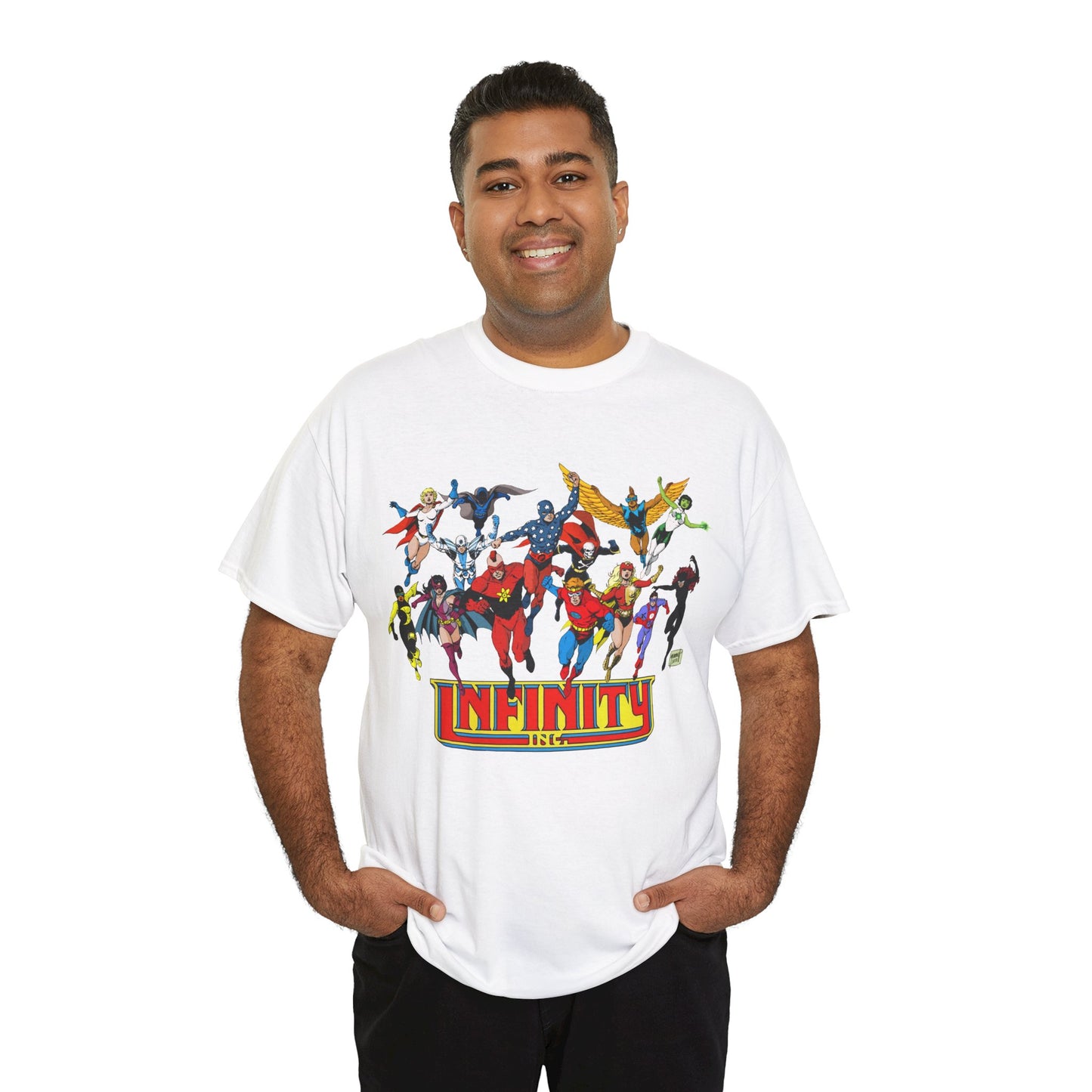 Infinity Inc Shirt - Tom Grummett Art - Jade, Obsidian, Huntress, Power Girl, Fury, Silver Scarab, Wildcat, Star-Spangled Kid - JSA Successors - DC Comics