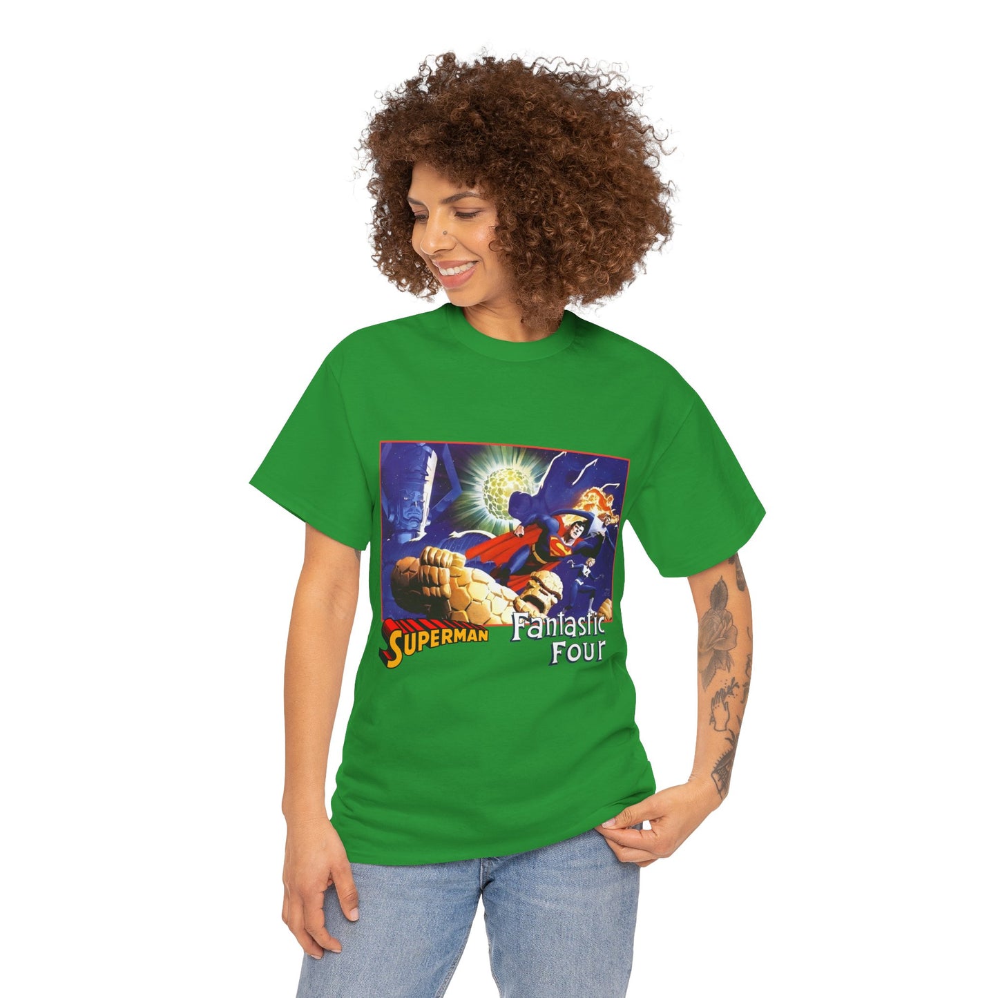 Superman & Fantastic Four T-Shirt - Marvel, DC Comics - Alex Ross, Dan Jurgens - 1990s Crossover Vs Galactus