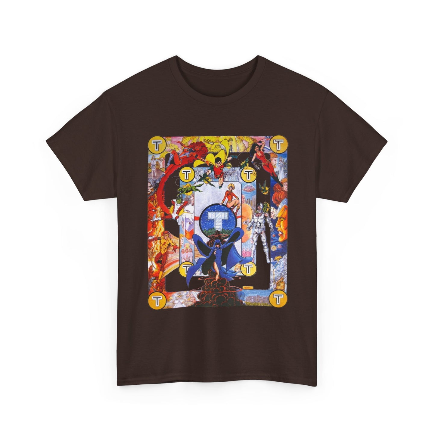 New Teen Titans Poster T-Shirt - George Perez Art - Cyborg, Raven, Robin, Terra, Wonder Girl, Changeling, Kid Flash, Deathstroke, Blackfire - DC Comics