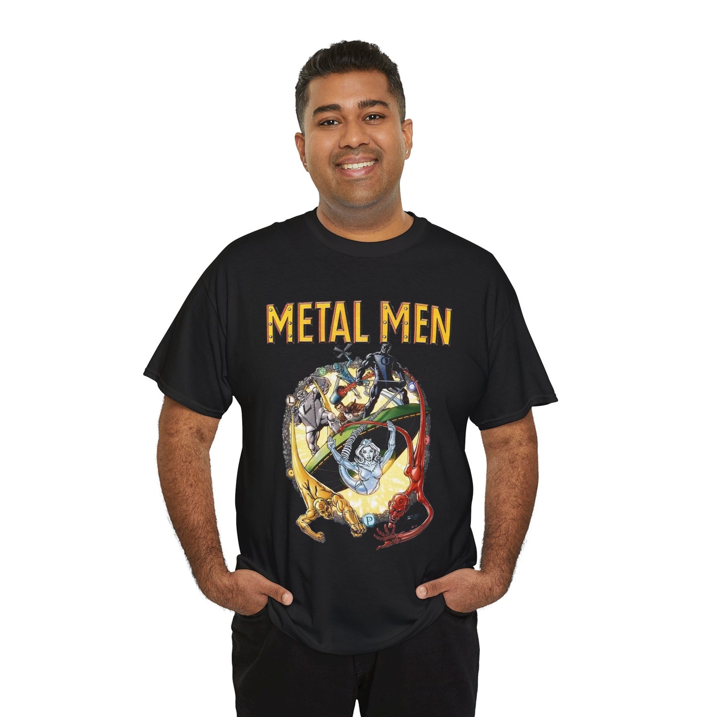 Metal Men T-Shirt - George Perez Art - DC Comics - Classic Silver Age Team - Mercury, Iron, Tin, Gold