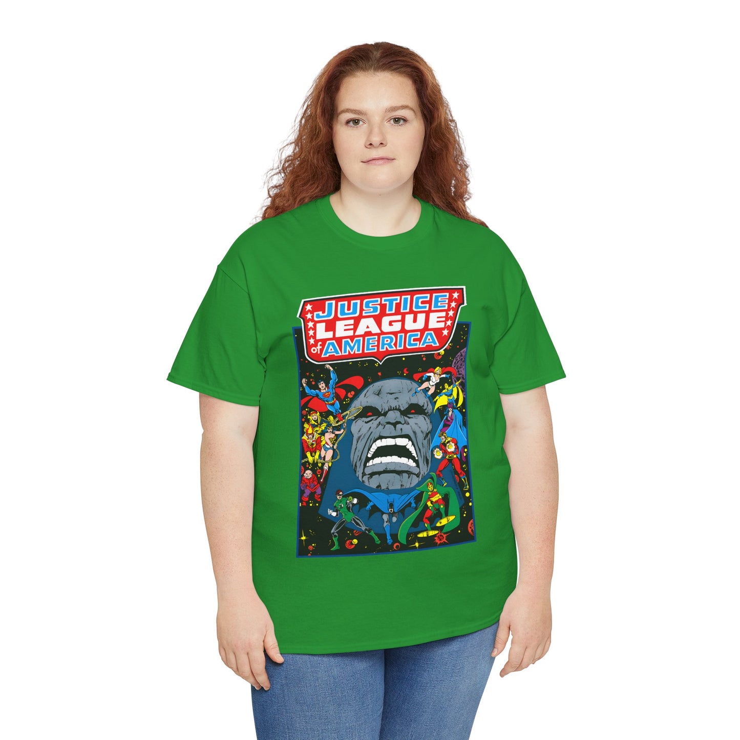 Justice League of America T-Shirt - George Perez Art - JLA/JSA/New Gods Crossover - Darkseid, Orion, Mr Miracle, Huntress, Firestorm, Dr Fate - DC Comics