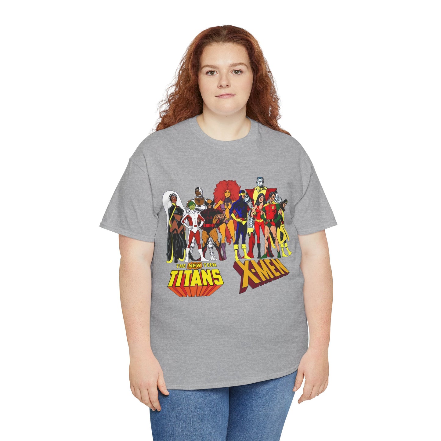 Uncanny X-Men & New Teen Titans T-Shirt - Wolverine, Cyclops, Storm, Wonder Girl, Robin, Cyborg, Raven - Phil Jimenez Art - DC Comics/Marvel Comics Crossover