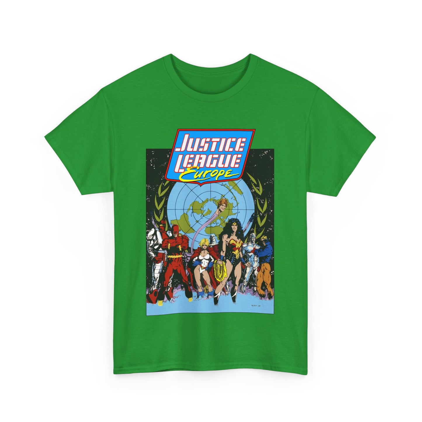 Justice League Europe T-Shirt - Bart Sears Art - Wonder Woman, Flash, Captain Atom, Animal Man, Elongated Man, Power Girl, Metamorpho - JLI Spin-Off - DC Comics