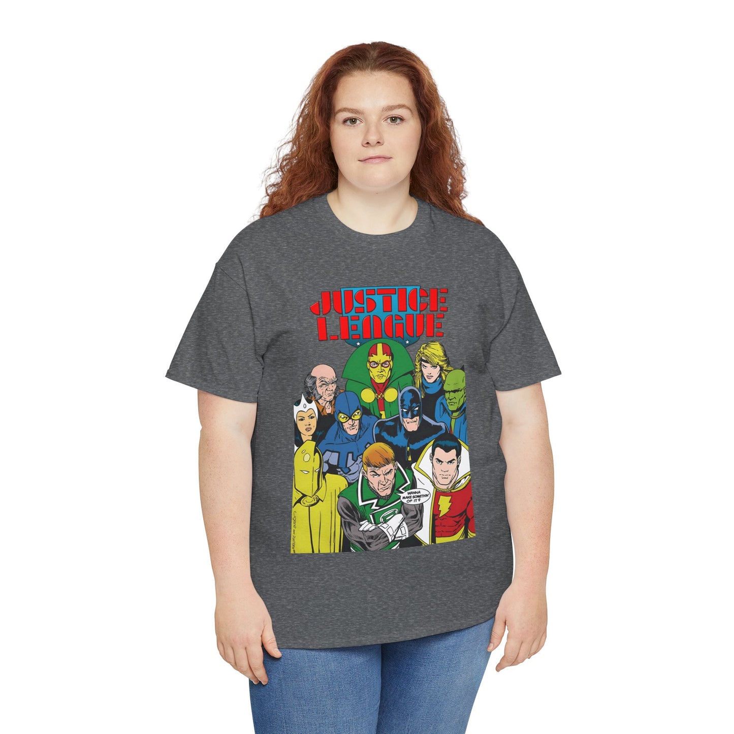Justice League International T-Shirt - Kevin Maguire Art - JLI - DC Comics - Blue Beetle, Dr Fate, Batman, Mr Miracle, Martian Manhunter - Guy Gardner