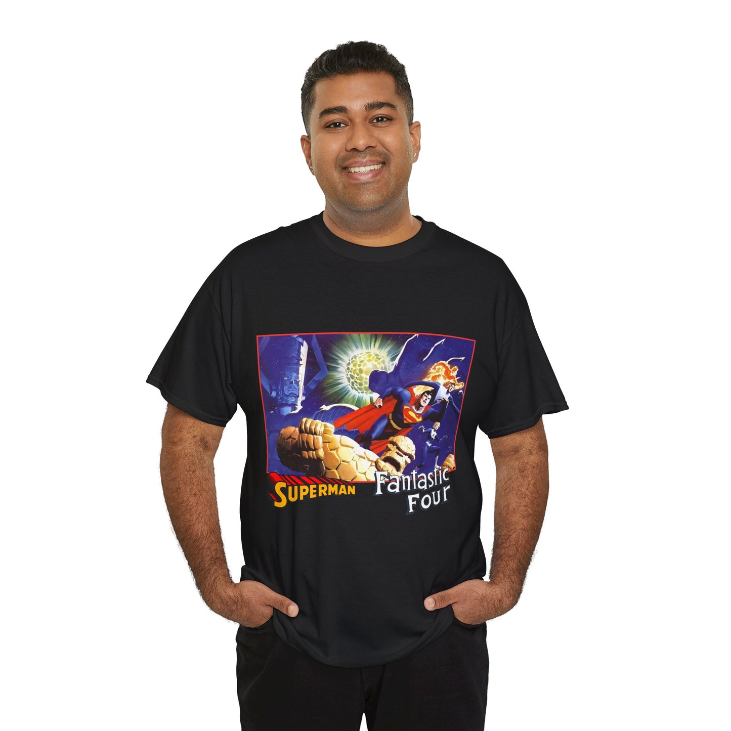 Superman & Fantastic Four T-Shirt - Marvel, DC Comics - Alex Ross, Dan Jurgens - 1990s Crossover Vs Galactus