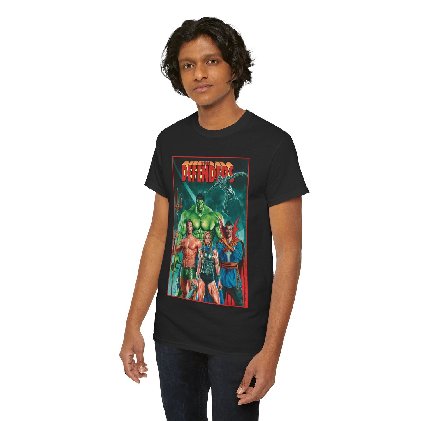 Defenders T-Shirt - Dr Strange, Valkyrie, Hulk, Namor, Silver Surfer - Marvel Comics - Popular 1970s Series