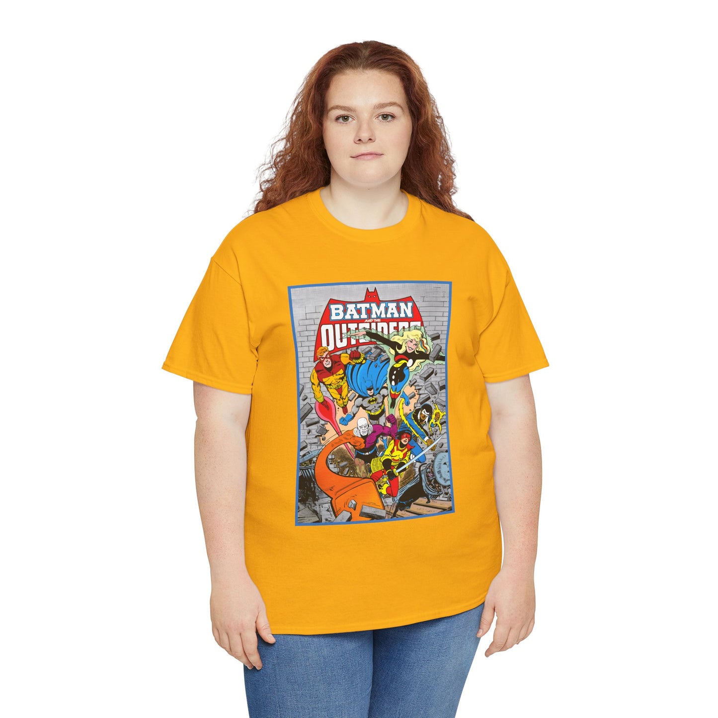 Batman & the Outsiders T-Shirt - Jim Aparo Art - Katana, Geo-Force, Black Lightning, Metamorpho, Halo - DC Comics - 1980s JLA Spin-Off Series
