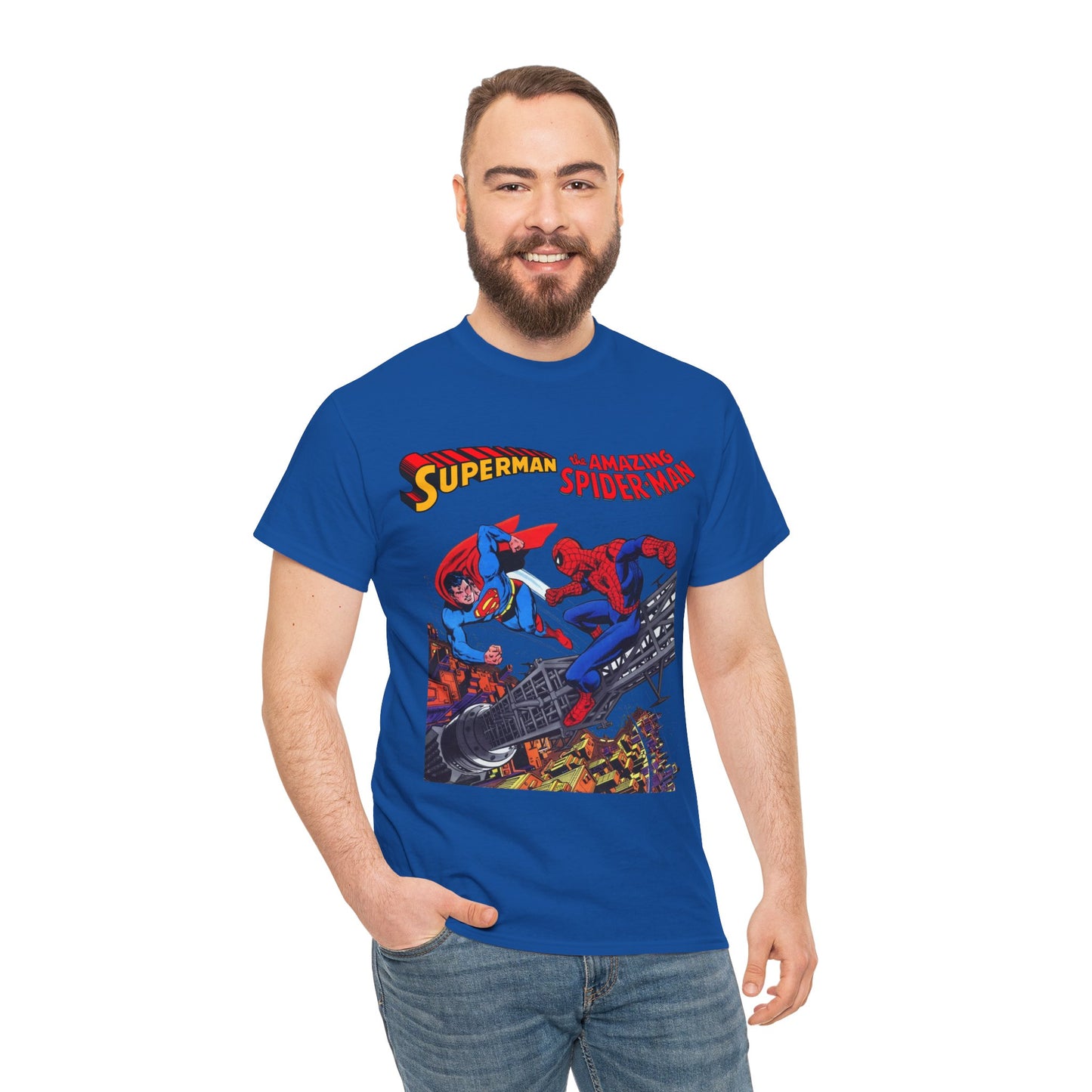 Superman & Amazing Spider-Man T-Shirt - DC/Marvel Comics Crossover - 1970s - Clark Kent & Peter Parker