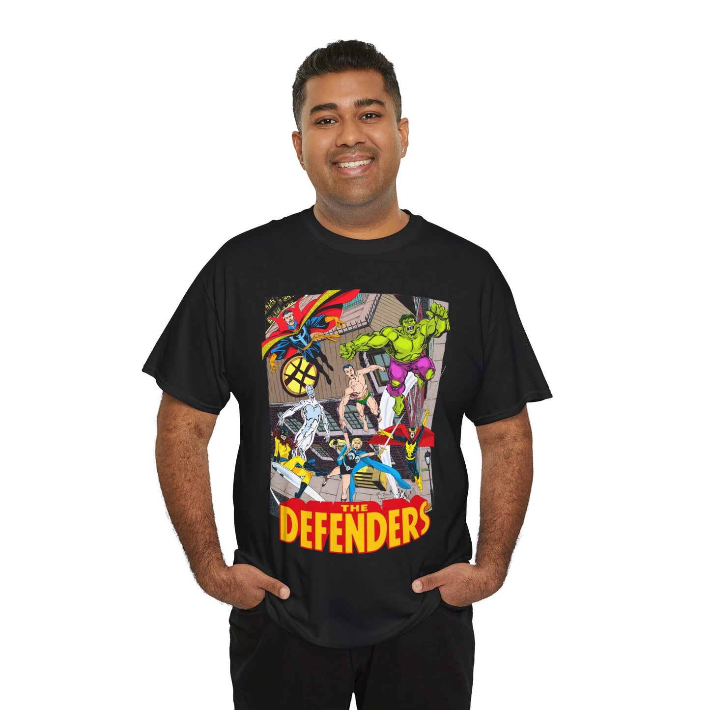 Defenders T-Shirt - John Byrne Art - Marvel Comics - Dr Strange, Nighthawk, Hulk