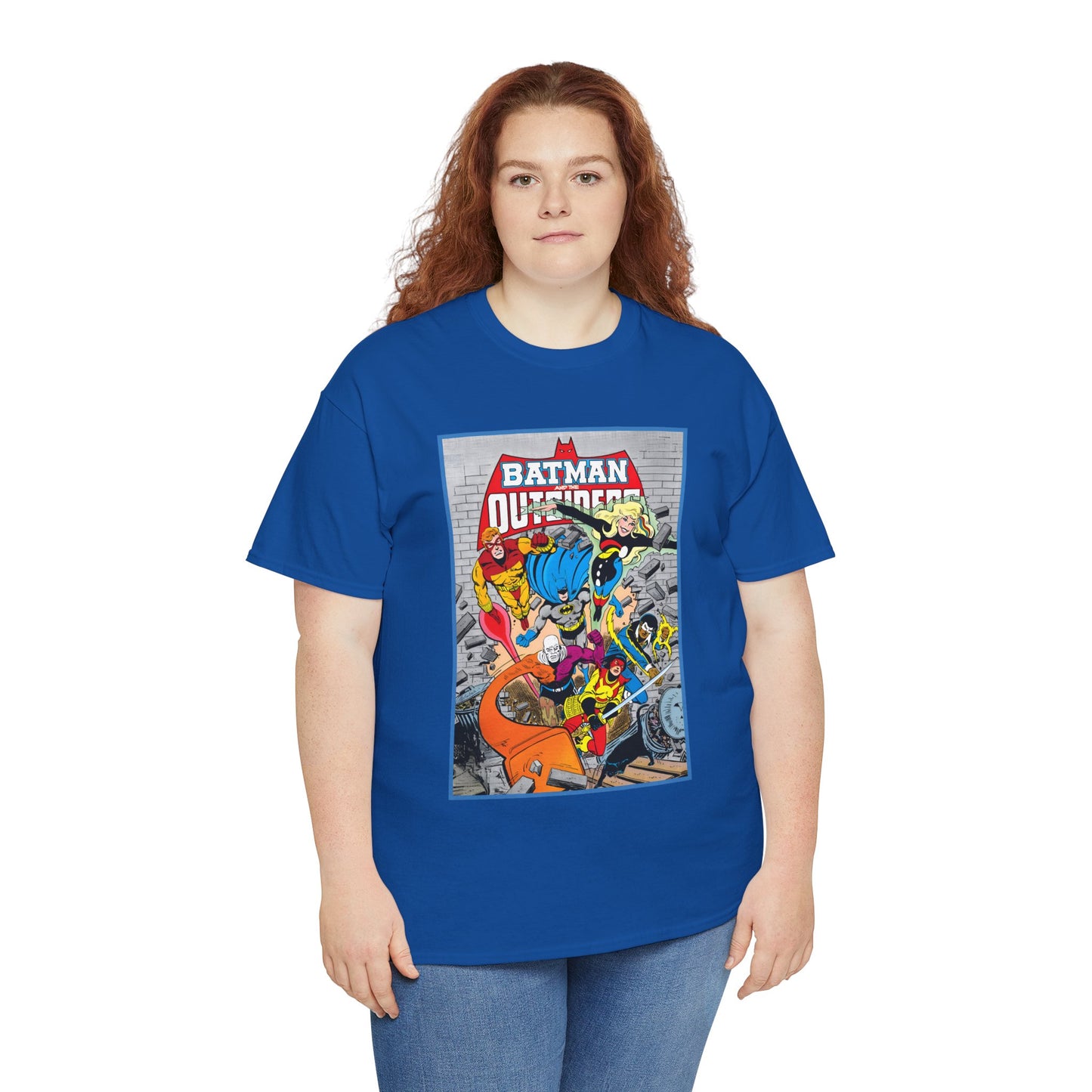 Batman & the Outsiders T-Shirt - Jim Aparo Art - Katana, Geo-Force, Black Lightning, Metamorpho, Halo - DC Comics - 1980s JLA Spin-Off Series