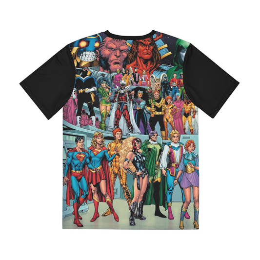 George Perez Tribute All Over Print Tee (Polyester) - José Luis García-López, Dan Jurgens, Phil Jimenez, Gary Frank Art - New Teen Titans, Justice League, Legion of Super-Heroes - DC Comics