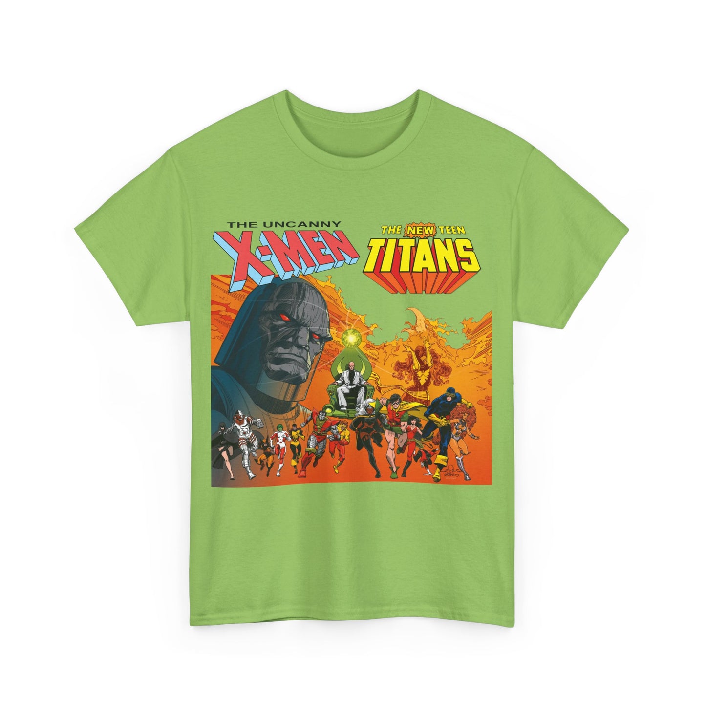 X-Men & New Teen Titans T-Shirt - Walt Simonson Art - Marvel & DC Comics Crossover - Wolverine, Raven, Storm, Cyclops, Robin, Cyborg, Colossus, Dark Phoenix, Darkseid