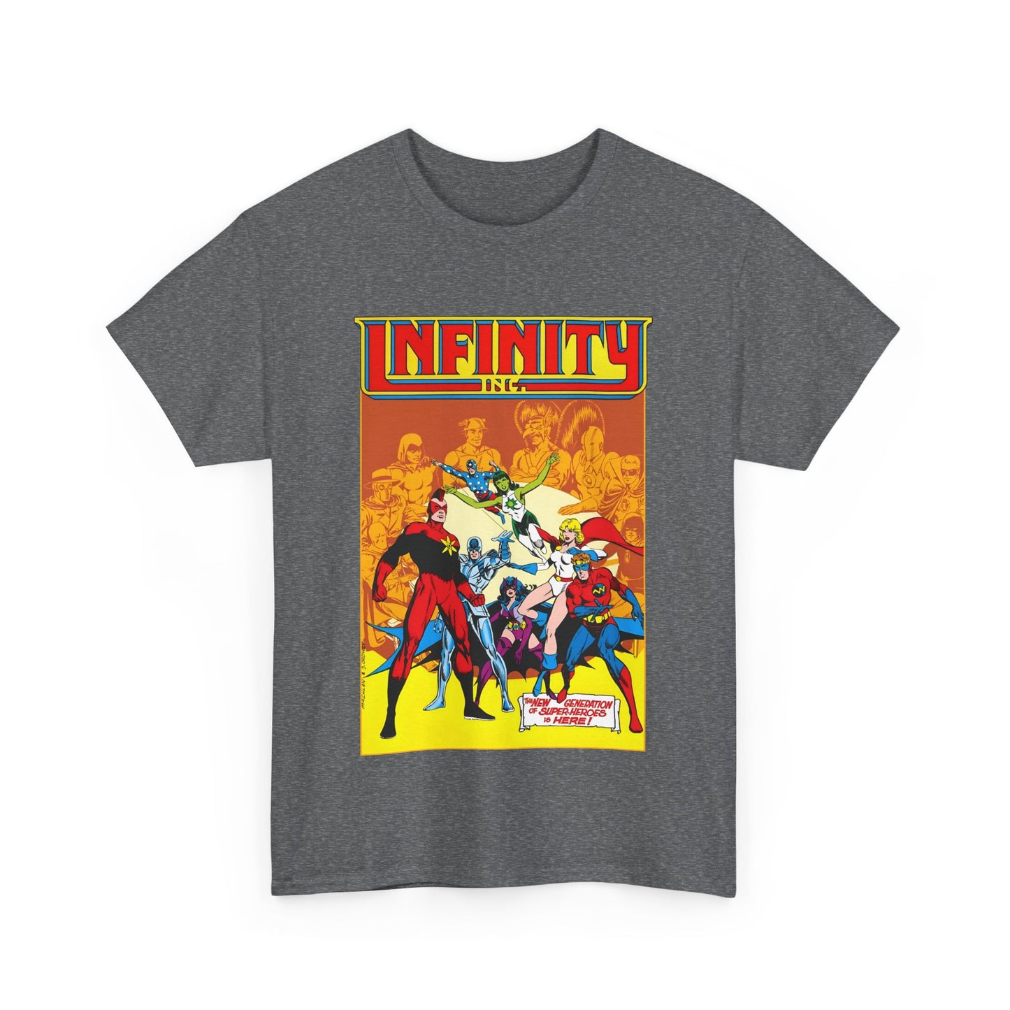 Infinity, Inc T-Shirt - Jerry Ordway Art - Silver Scarab, Huntress, Power Girl, Star-Spangled Kid, Fury, Jade - DC Comics - 1980s JSA Spin-Off Series