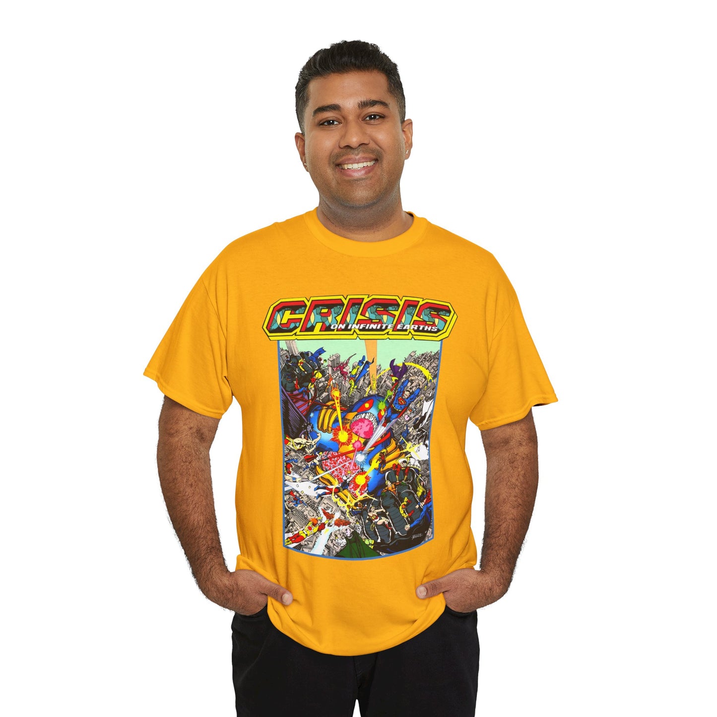 Crisis on Infinite Earths T-Shirt - George Perez Art - Superman, Firestorm, Captain Atom, Wonder Woman, Martian Manhunter Vs The Anti-Monitor - #12 Cover - DC Comics