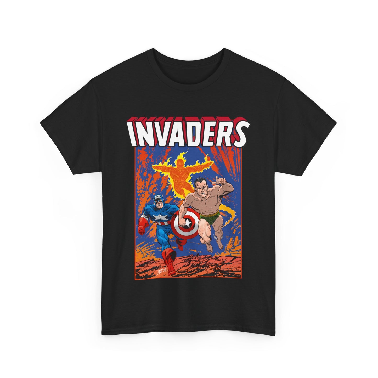 Invaders T-Shirt - John Byrne Art - Captain America, Namor, Human Torch - Marvel Comics Golden Age Characters