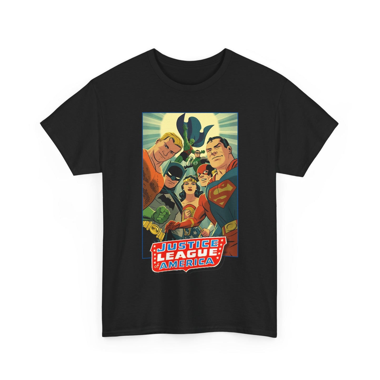 Justice League of America T-Shirt - Michael Cho Art - Superman, Flash, Wonder Woman, Green Lantern, Batman, Martian Manhunter - Silver Age Team - DC Comics