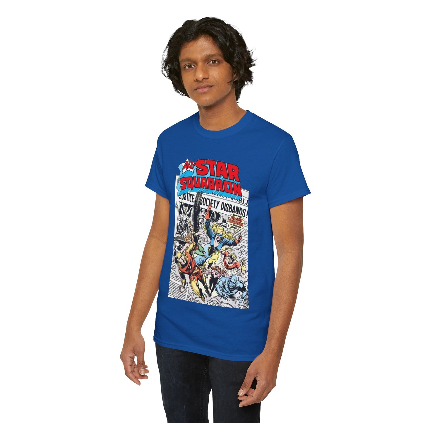 All-Star Squadron T-Shirt - Joe Kubert Art - Liberty Belle, Robotman, Shining Knight, Johnny Quick, Firebrand - JSA Connection - DC Comics