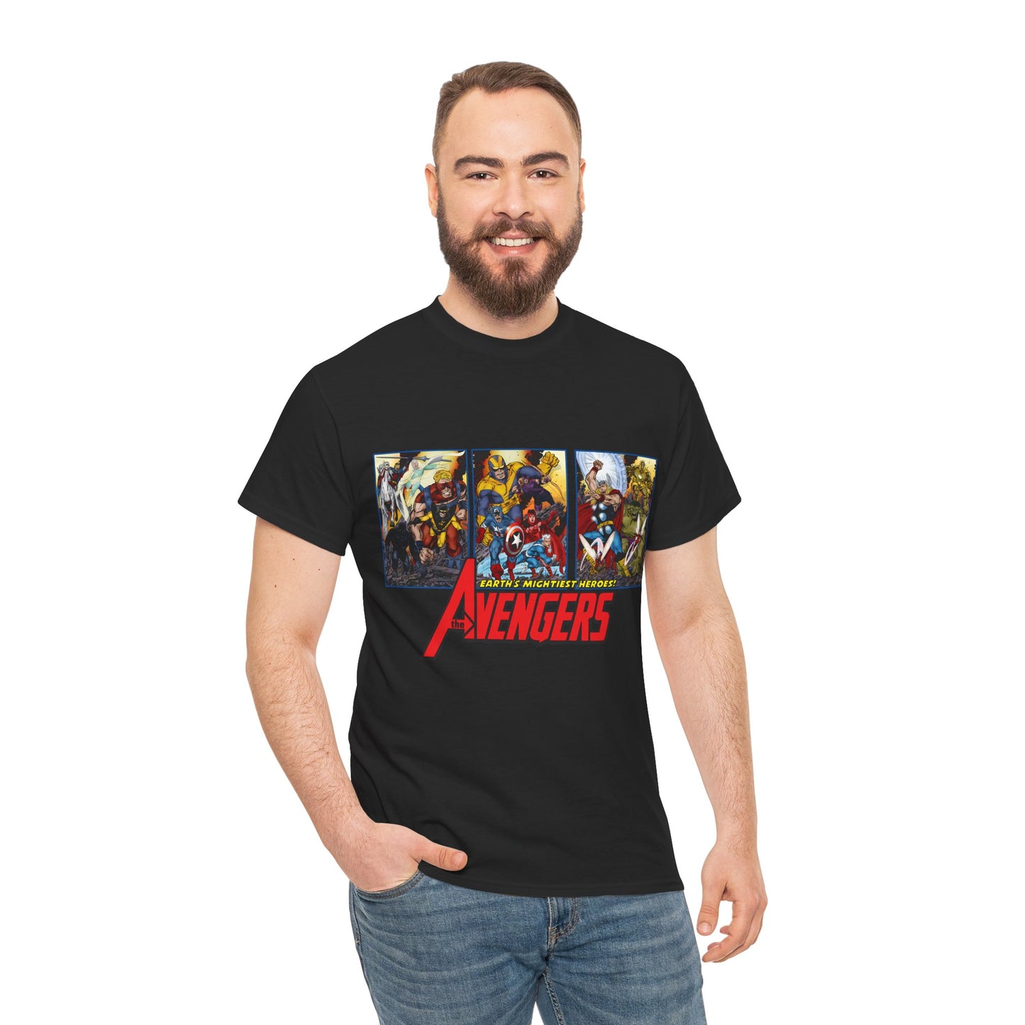 Avengers T-Shirt - John Byrne Art - Thor, Captain America, Iron Man, Hulk, Scarlet Witch, Wasp, Quicksilver, The Black Knight - Marvel Comics