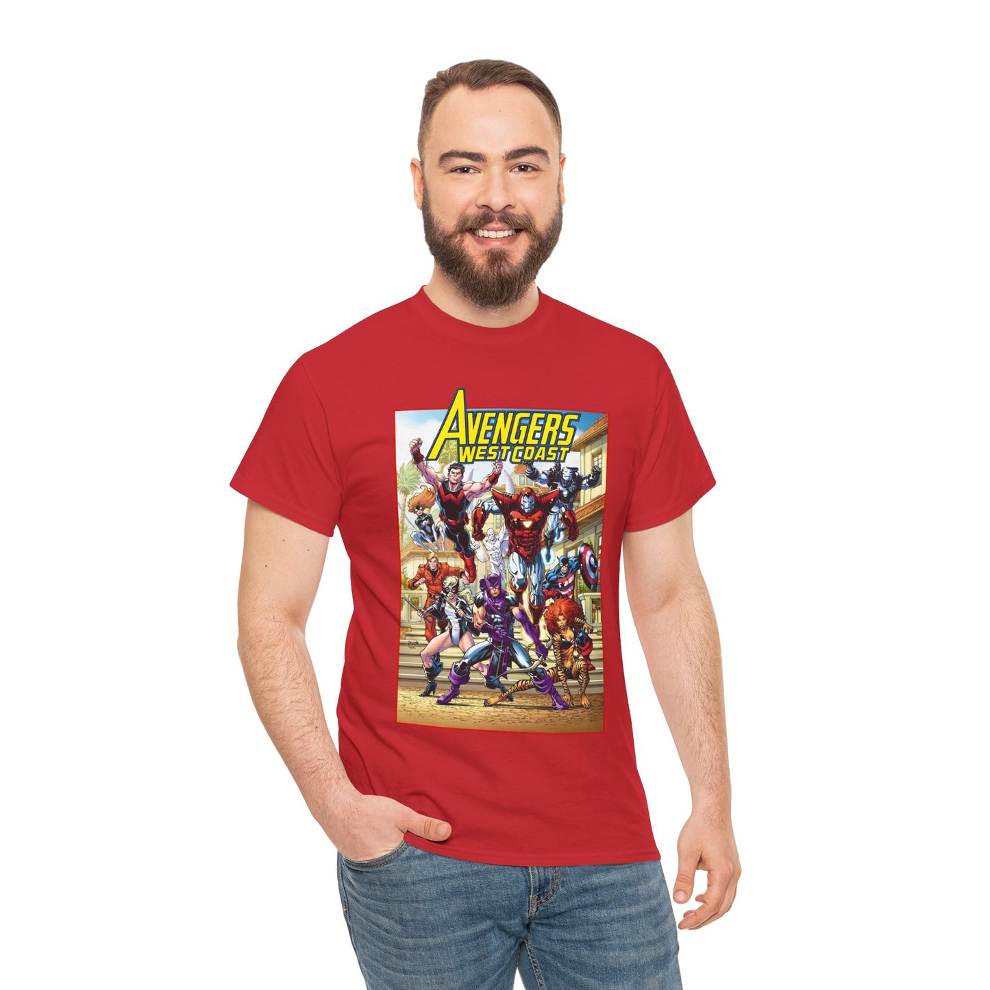 West Coast Avengers T-Shirt - Todd Nauck Art - Hawkeye, Iron Man, Wonder Man, Tigra, Vision - Marvel Comics