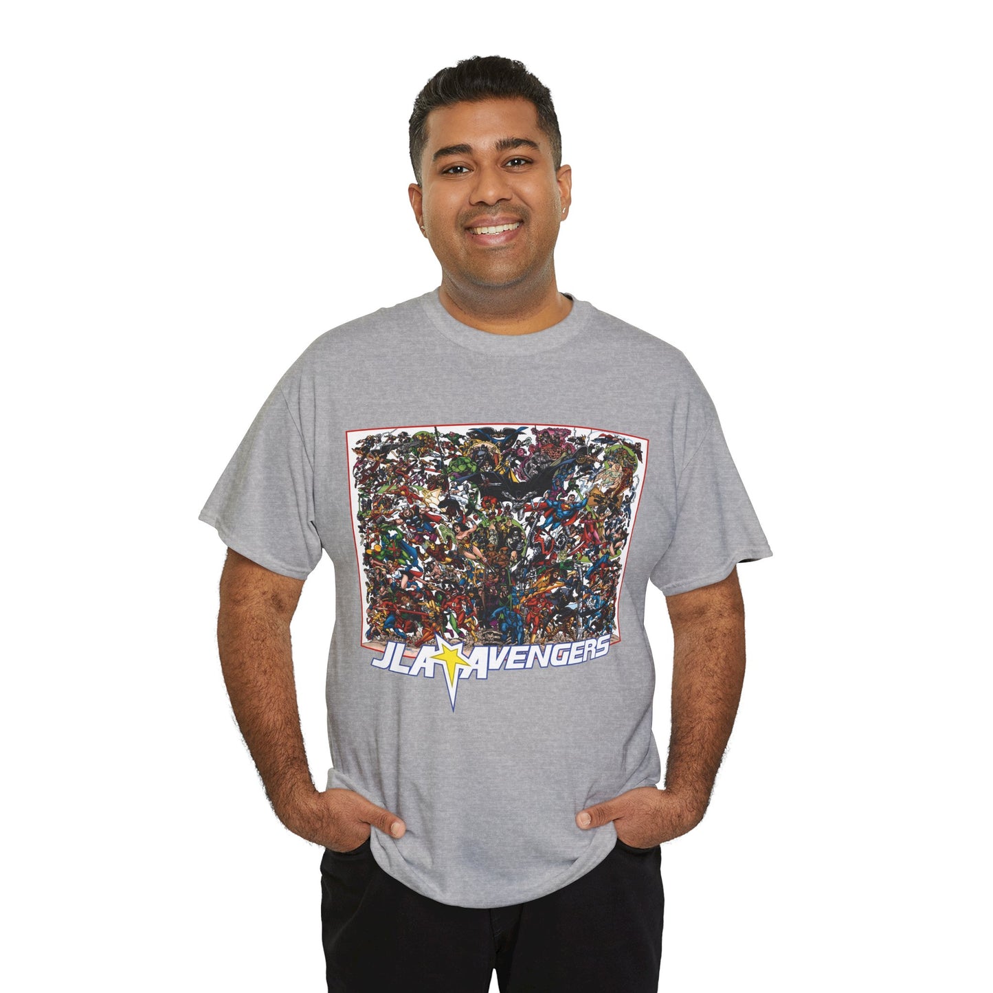 JLA Vs Avengers T-Shirt - Stunning, Classic George Perez Art - DC & Marvel 200s Crossover - Superman, Thor, Wonder Woman, Captain America, Flash, Black Panther, Iron Man, Batman