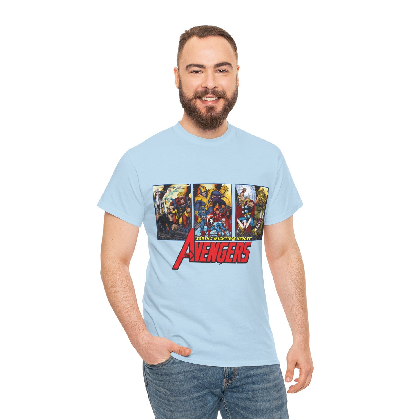 Avengers T-Shirt - John Byrne Art - Thor, Captain America, Iron Man, Hulk, Scarlet Witch, Wasp, Quicksilver, The Black Knight - Marvel Comics