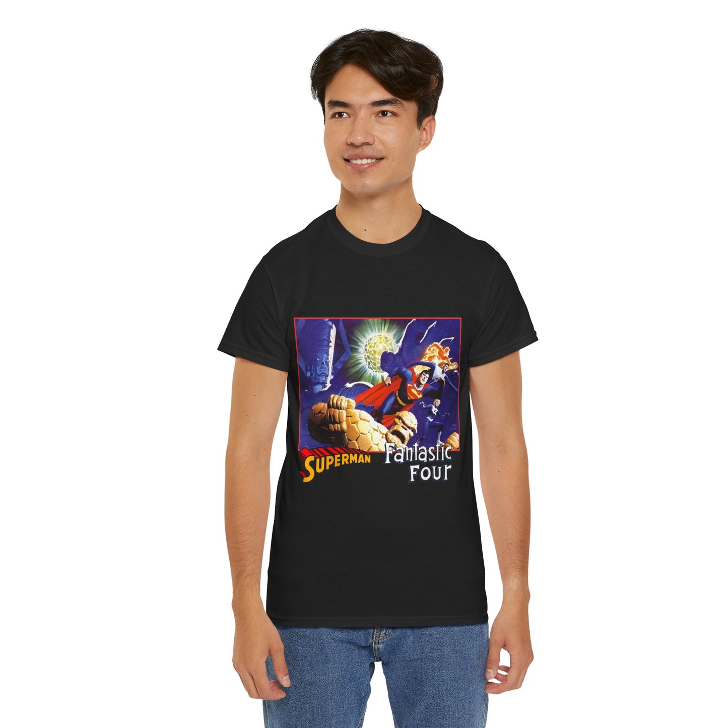 Superman & Fantastic Four T-Shirt - Marvel, DC Comics - Alex Ross, Dan Jurgens - 1990s Crossover Vs Galactus