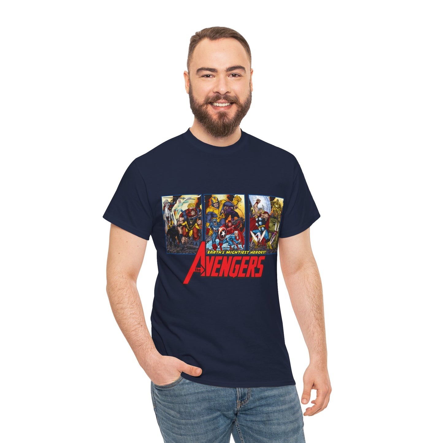 Avengers T-Shirt - John Byrne Art - Thor, Captain America, Iron Man, Hulk, Scarlet Witch, Wasp, Quicksilver, The Black Knight - Marvel Comics