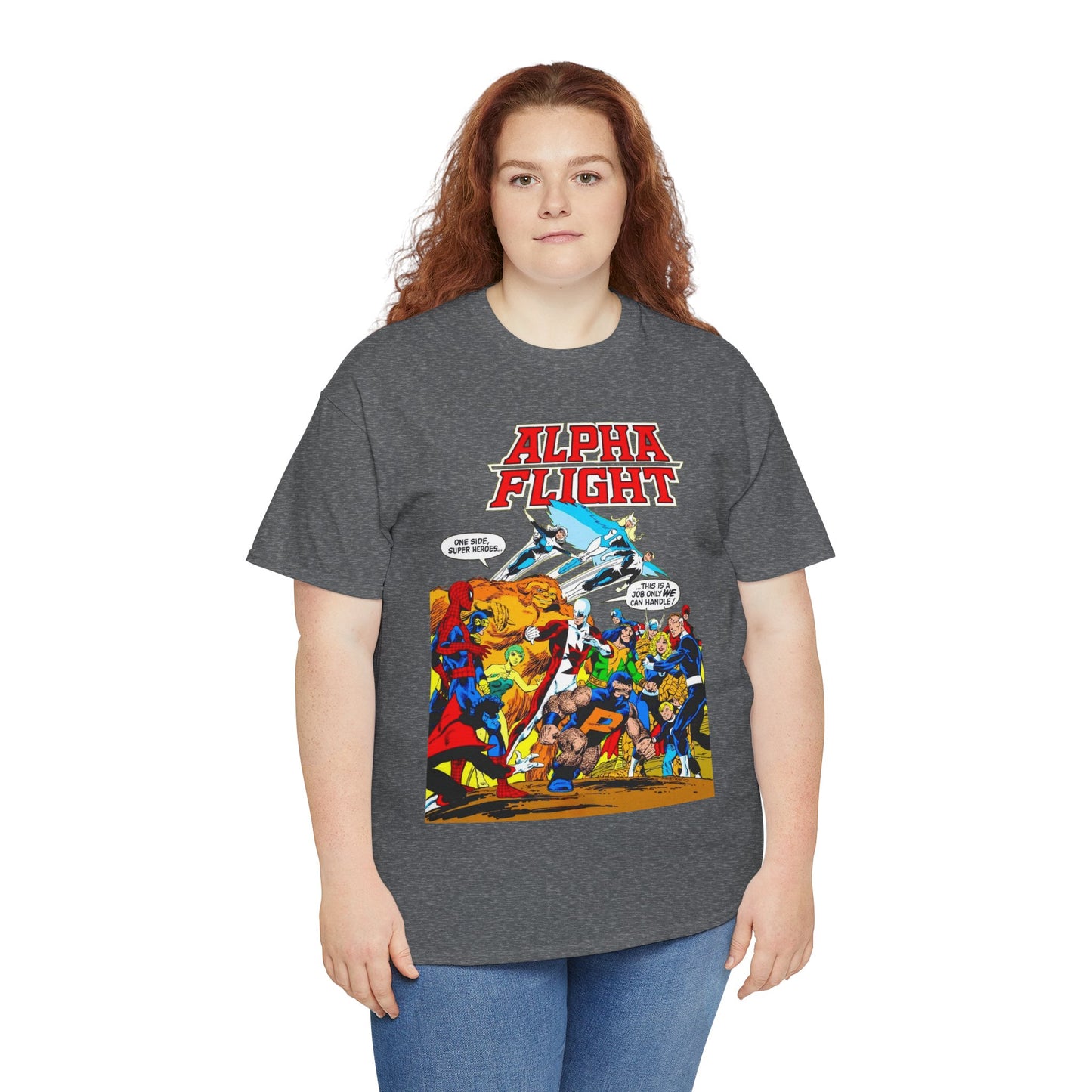 Alpha Flight T-Shirt - John Byrne Art - Sasquatch, Aurora, Northstar, Guardian, Puck, Shaman, Snowbird - Canada's Super Team - Marvel Comics