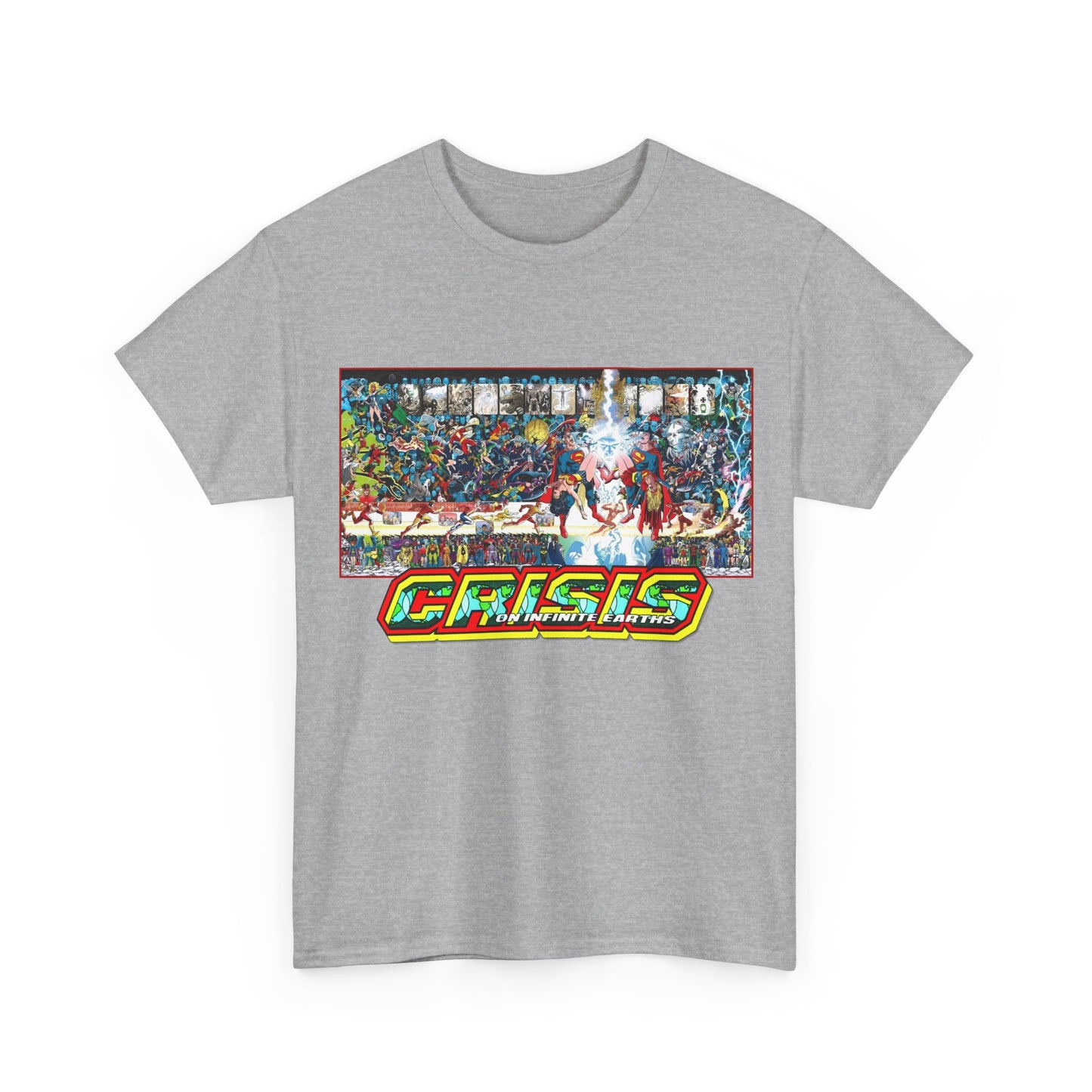 Crisis on Infinite Earths T-Shirt - Jerry Ordway/George Perez Art - Updated 2025 Poster Art - Superman, Wonder Woman, Supergirl, Flash, Harbinger, Pariah, Obsidian, Firestorm - DC Comics
