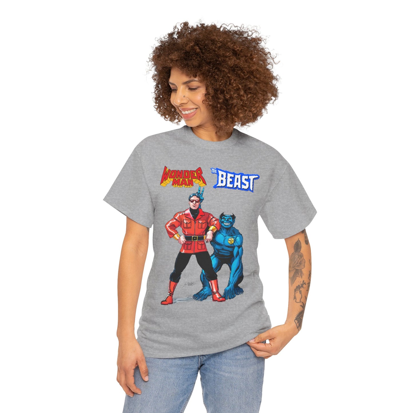 Wonder Man & Beast T-Shirt - George Perez Art - Popular Avengers, X-Men Members - Simon Williams & Hank McCoy - Marvel Comics