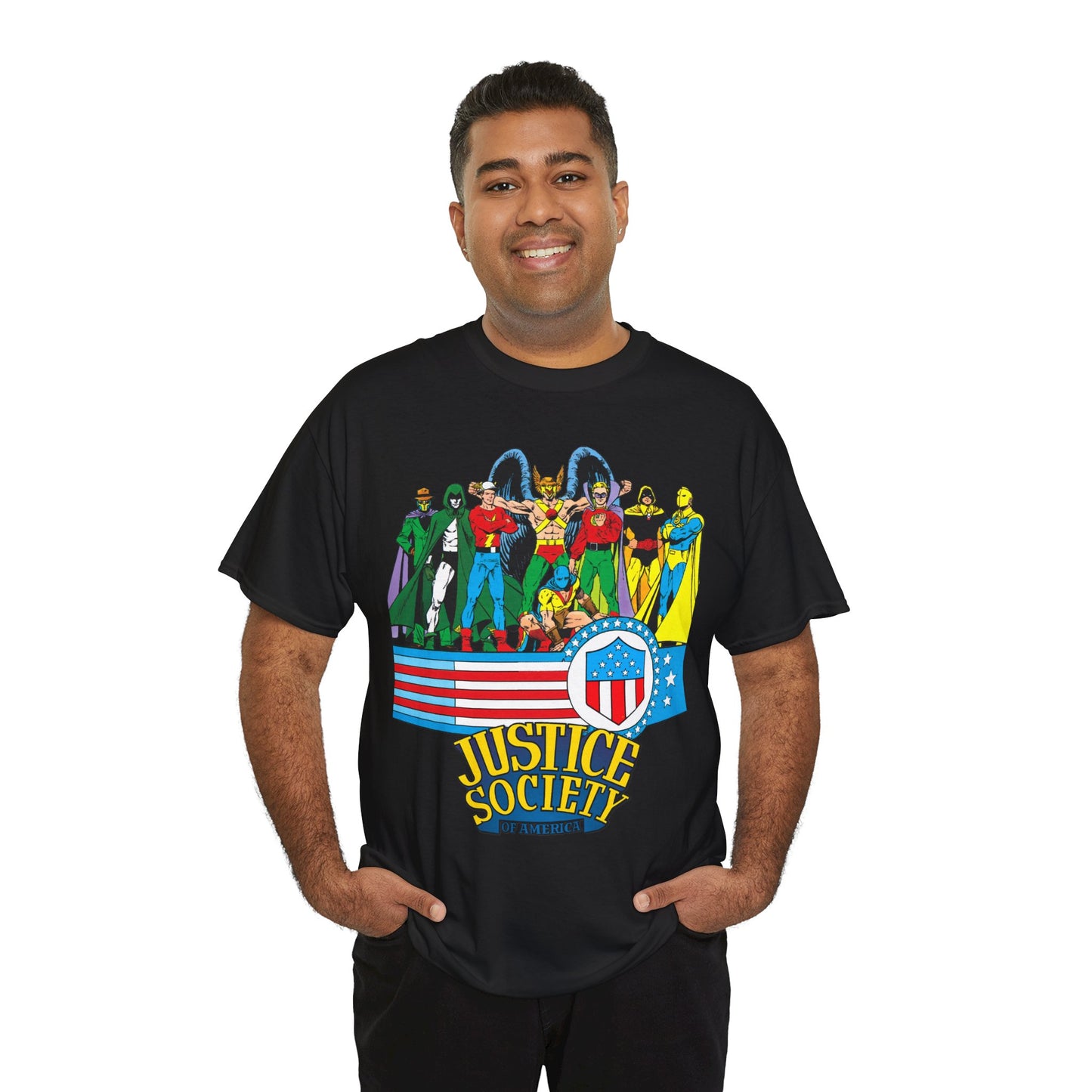 Justice Society of America T-Shirt - Amazing George Perez Art - History of the DC Universe - DC Comics - Dr Fate, Sandman, Flash, Hourman, Spectre, Hawkman
