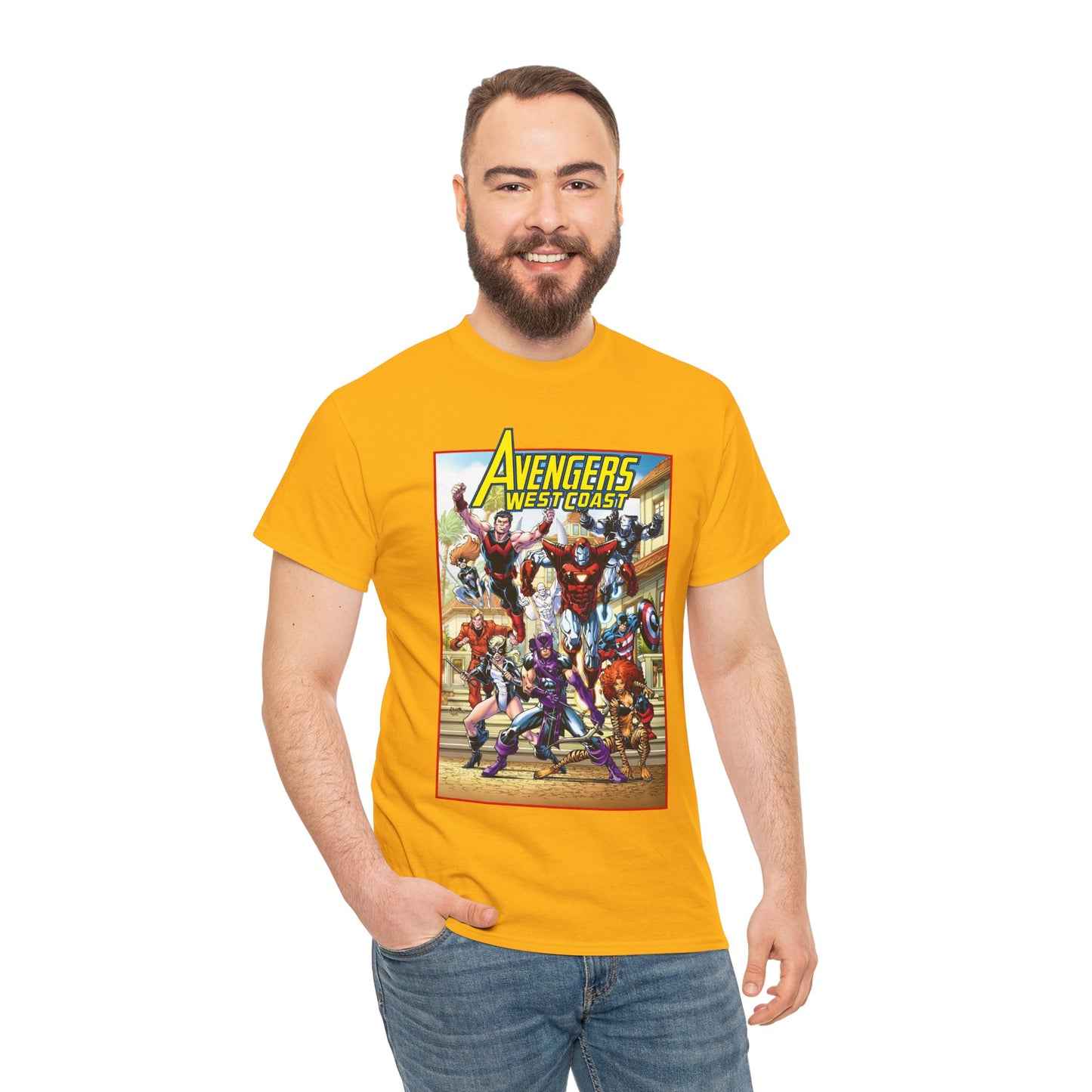 West Coast Avengers T-Shirt - Todd Nauck Art - Hawkeye, Iron Man, Wonder Man, Tigra, Vision - Marvel Comics