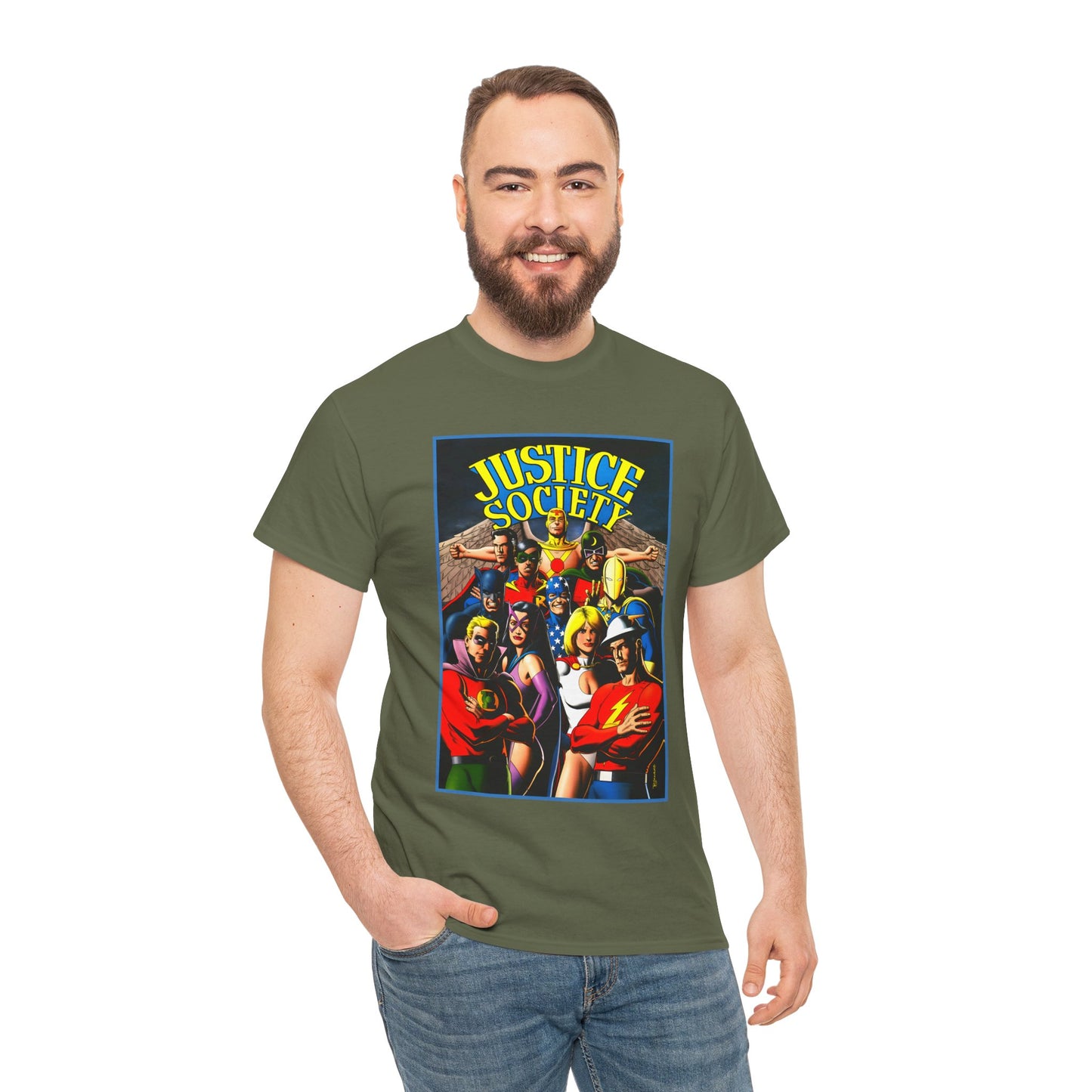Justice Society T-Shirt - Brian Bolland Art - Dr. Fate, Huntress, Power Girl, Green Lantern, Hawkman, Wildcat - DC Comics - JSA