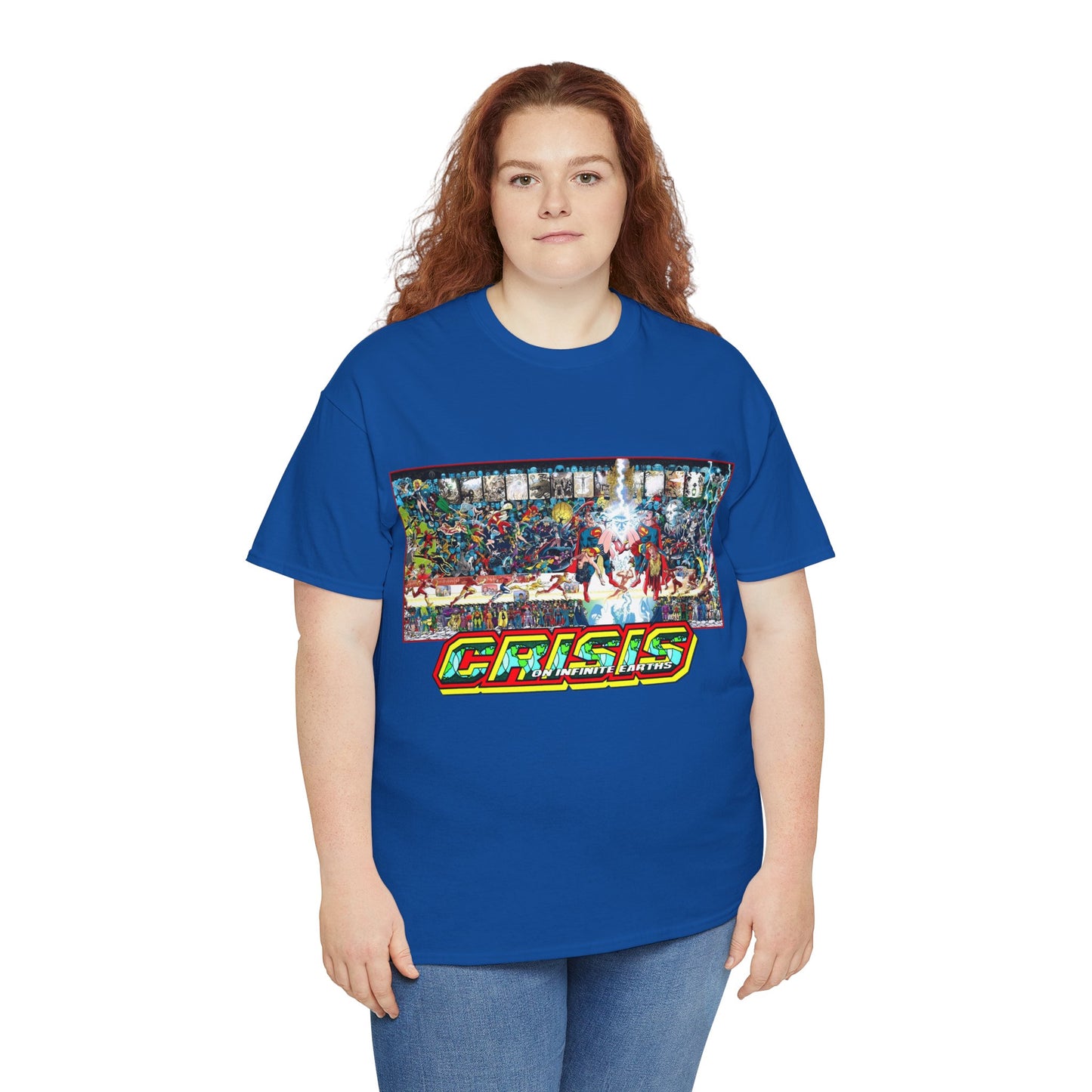 Crisis on Infinite Earths T-Shirt - Jerry Ordway/George Perez Art - Updated 2025 Poster Art - Superman, Wonder Woman, Supergirl, Flash, Harbinger, Pariah, Obsidian, Firestorm - DC Comics