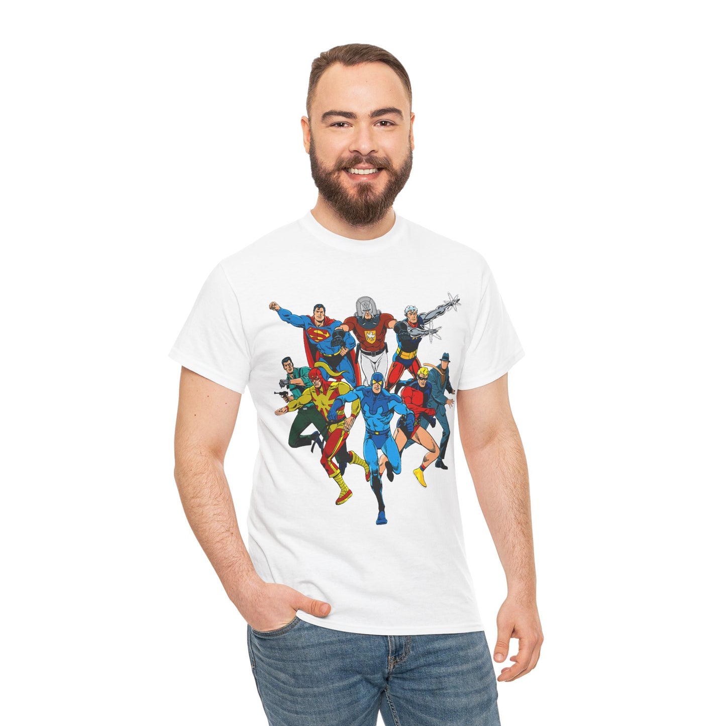Charlton Characters T-Shirt - DC Comics - Captain Atom, Peacemaker, The Question, Blue Beetle, Judomaster