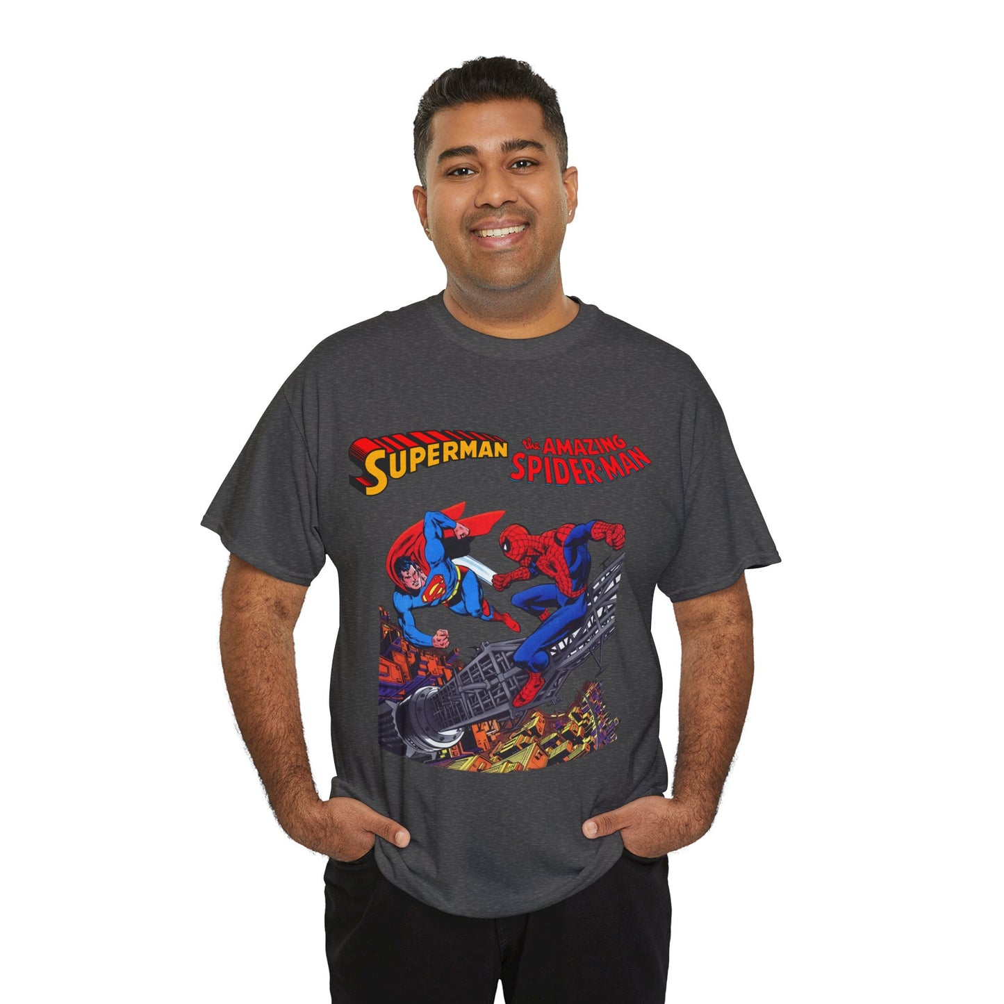 Superman & Amazing Spider-Man T-Shirt - DC/Marvel Comics Crossover - 1970s - Clark Kent & Peter Parker