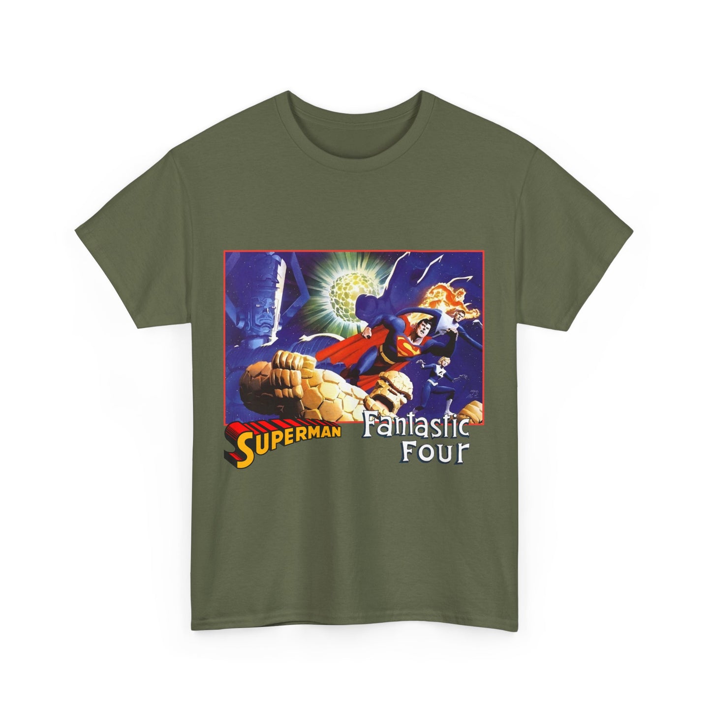 Superman & Fantastic Four T-Shirt - Marvel, DC Comics - Alex Ross, Dan Jurgens - 1990s Crossover Vs Galactus