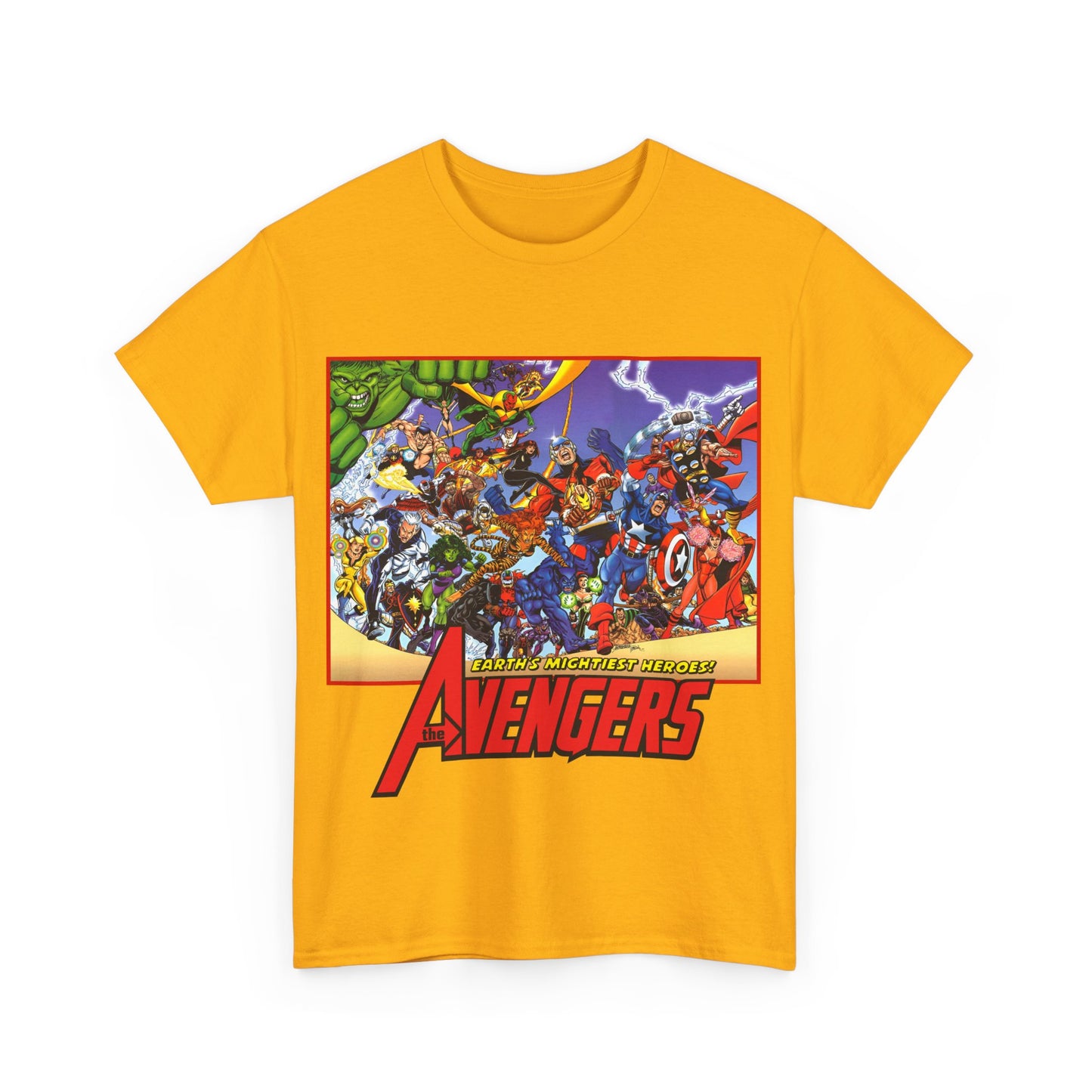 Avengers T-Shirt - George Perez Art - Marvel Comics - Captain America, Iron Man, Thor, She-Hulk, Hawkeye, Vision, Quicksilver - Classic Cover