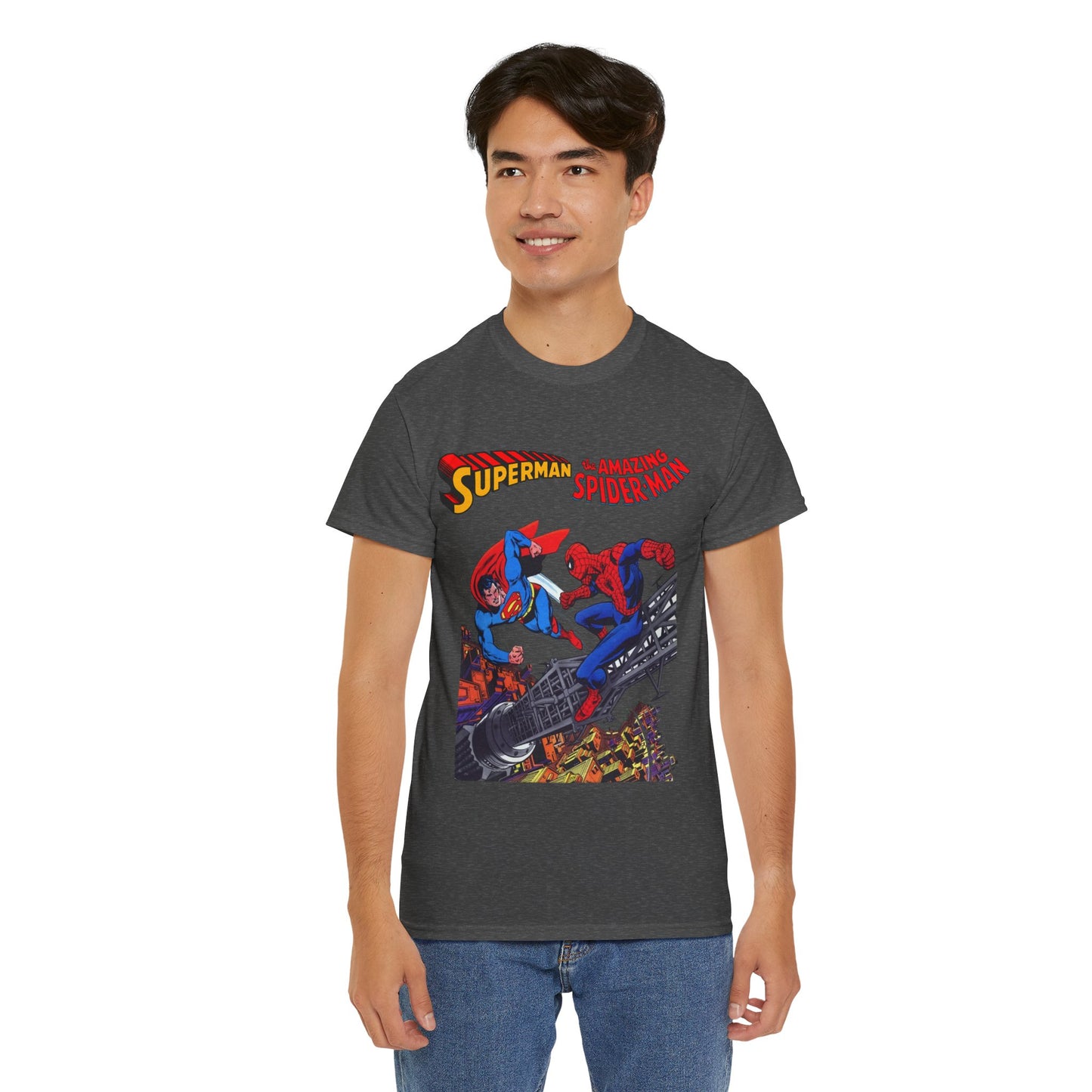 Superman & Amazing Spider-Man T-Shirt - DC/Marvel Comics Crossover - 1970s - Clark Kent & Peter Parker